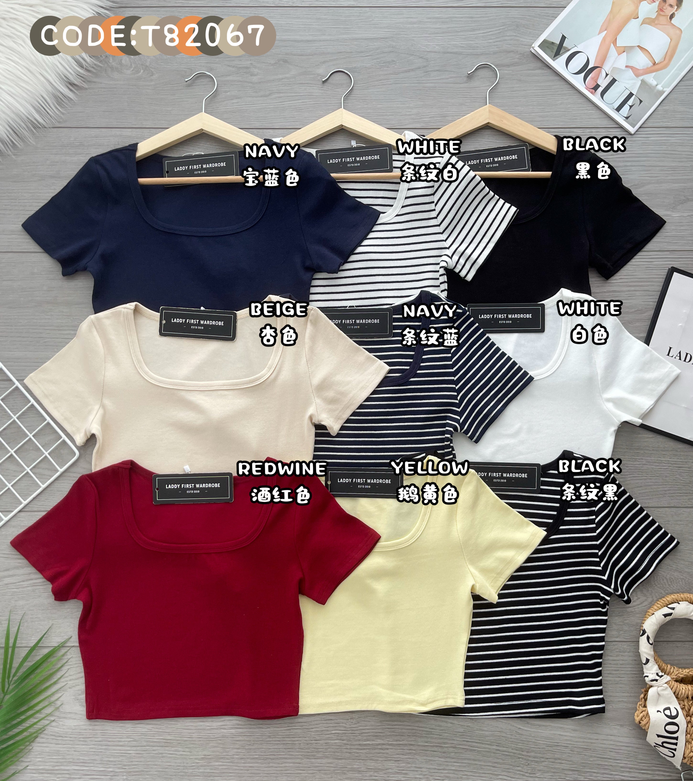 【T82067】高品质螺纹超弹力方领短袖短版百搭上衣 ❤❤
