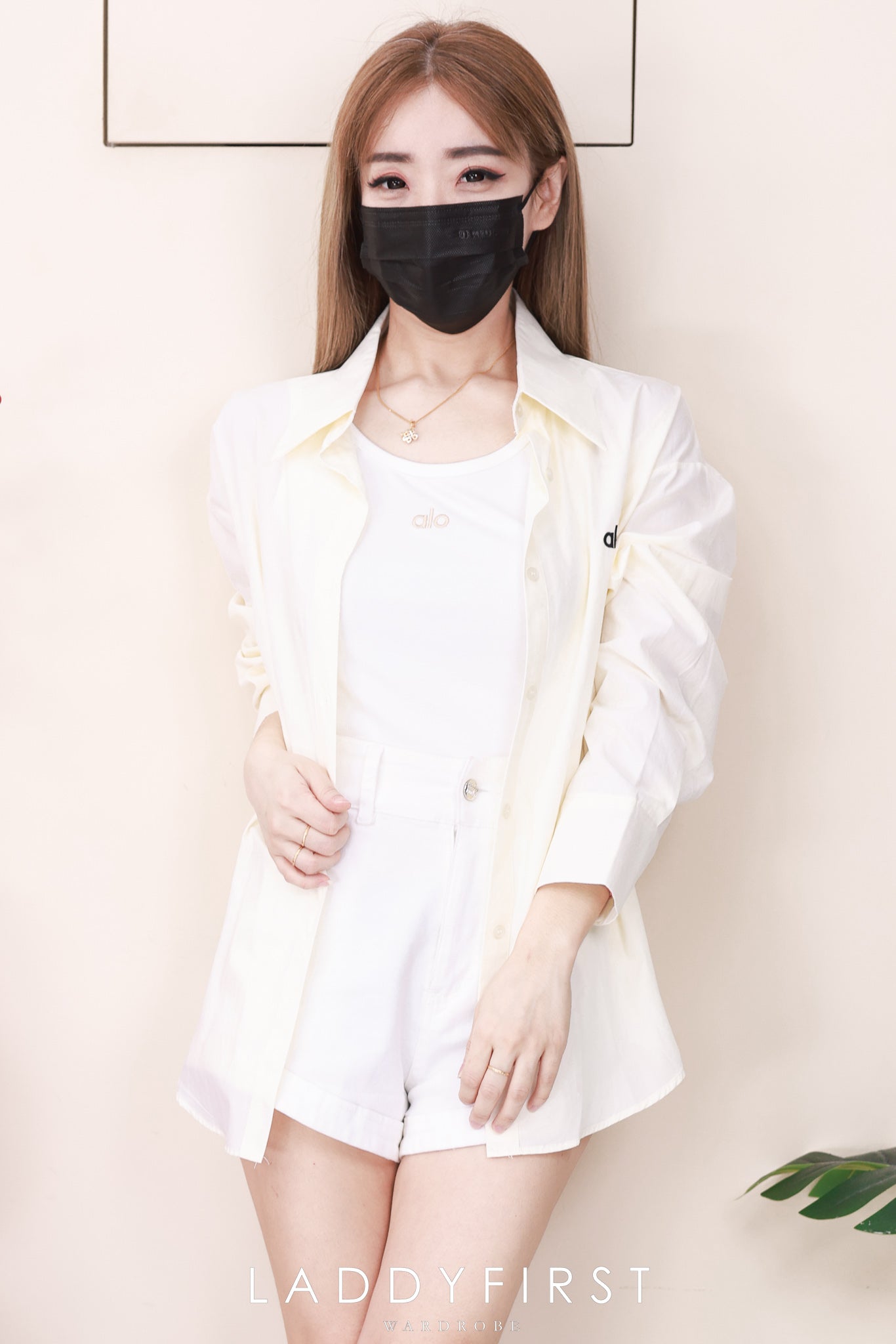 【T2137】高品质alo 刺绣韩式宽松版翻领长袖衬衫上衣➕纯棉弹力内搭上衣❤❤