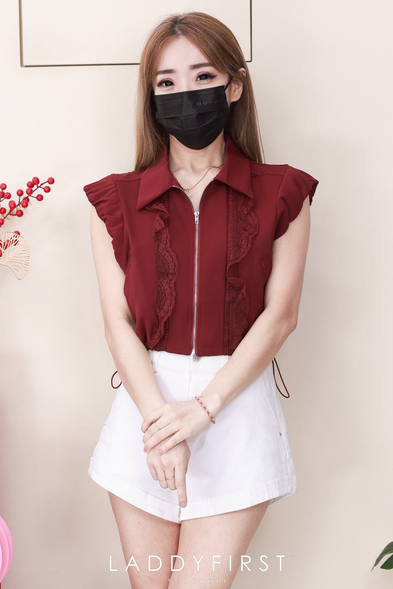 【T2682】高品质翻领无袖韩系百搭上衣，腰节抽绳收腰设计有口袋 ❤❤