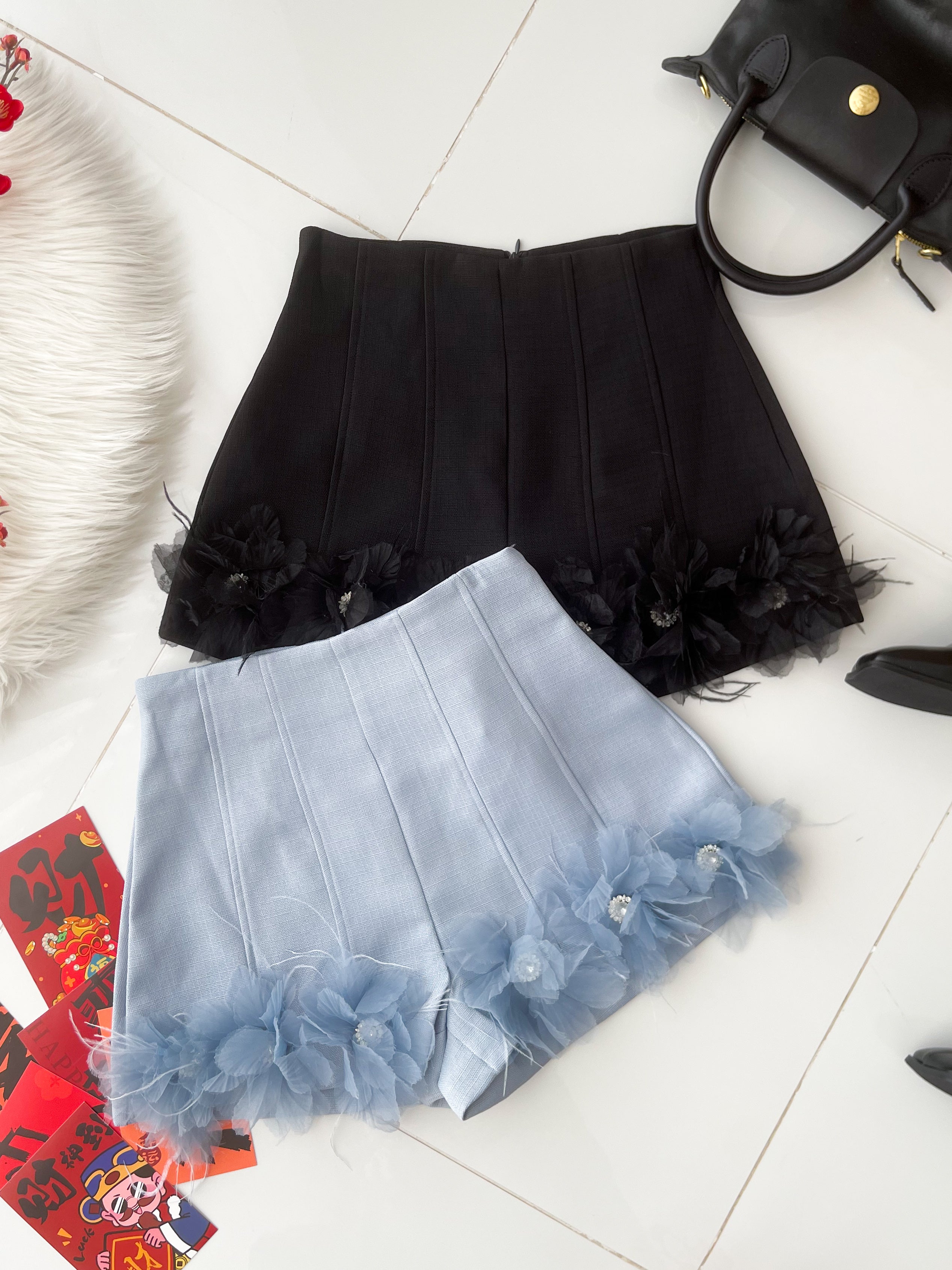 【S25213】【补厂家现货⚡️⚡️】高品质高端仙子立体花瓣小香风高腰短裤 ❤️❤️