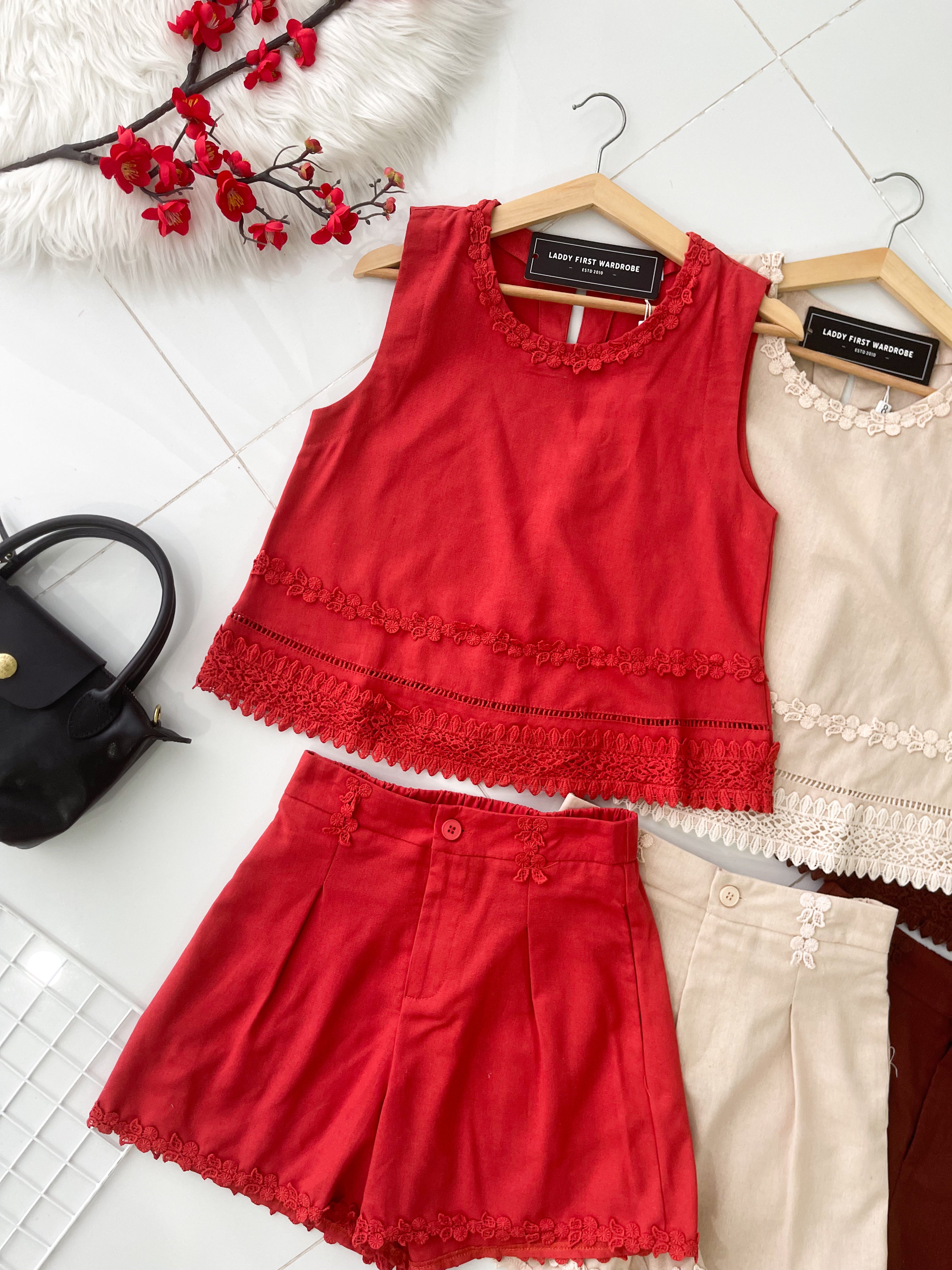 【SS151620】高品质两件式优雅简约时尚棉麻套装 宽松版棉麻无袖上衣➕棉麻高腰百搭短裤，后腰伸缩弹力，有口袋 ❤️❤️