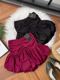 【S3362】【网站福利款✨】独家爆款收腰显瘦皱褶雪纺灯笼高腰短裤 ❤️❤️【A-R3-C2】