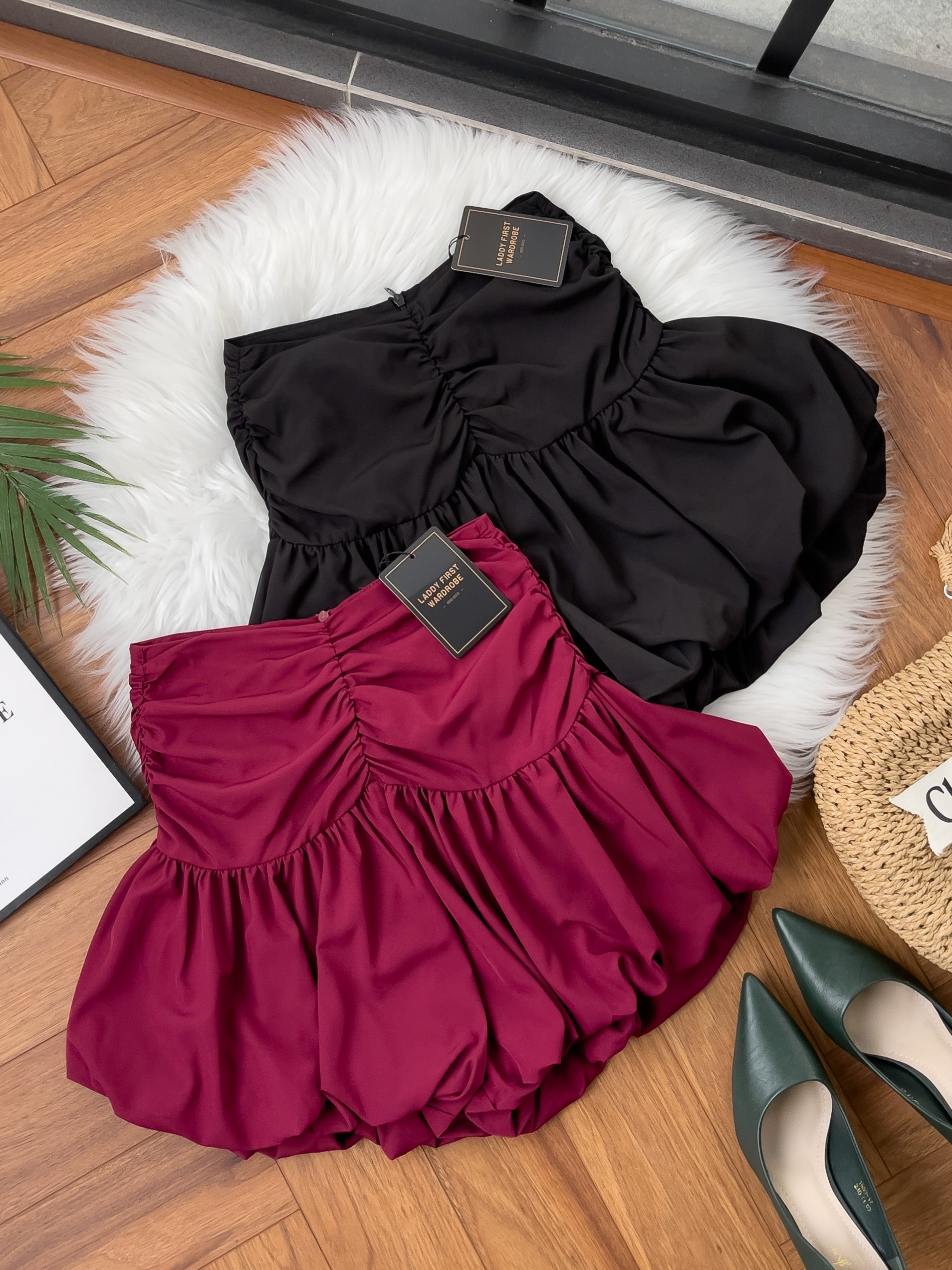 【S3362】【网站福利款✨】独家爆款收腰显瘦皱褶雪纺灯笼高腰短裤 ❤️❤️【A-R3-C2】