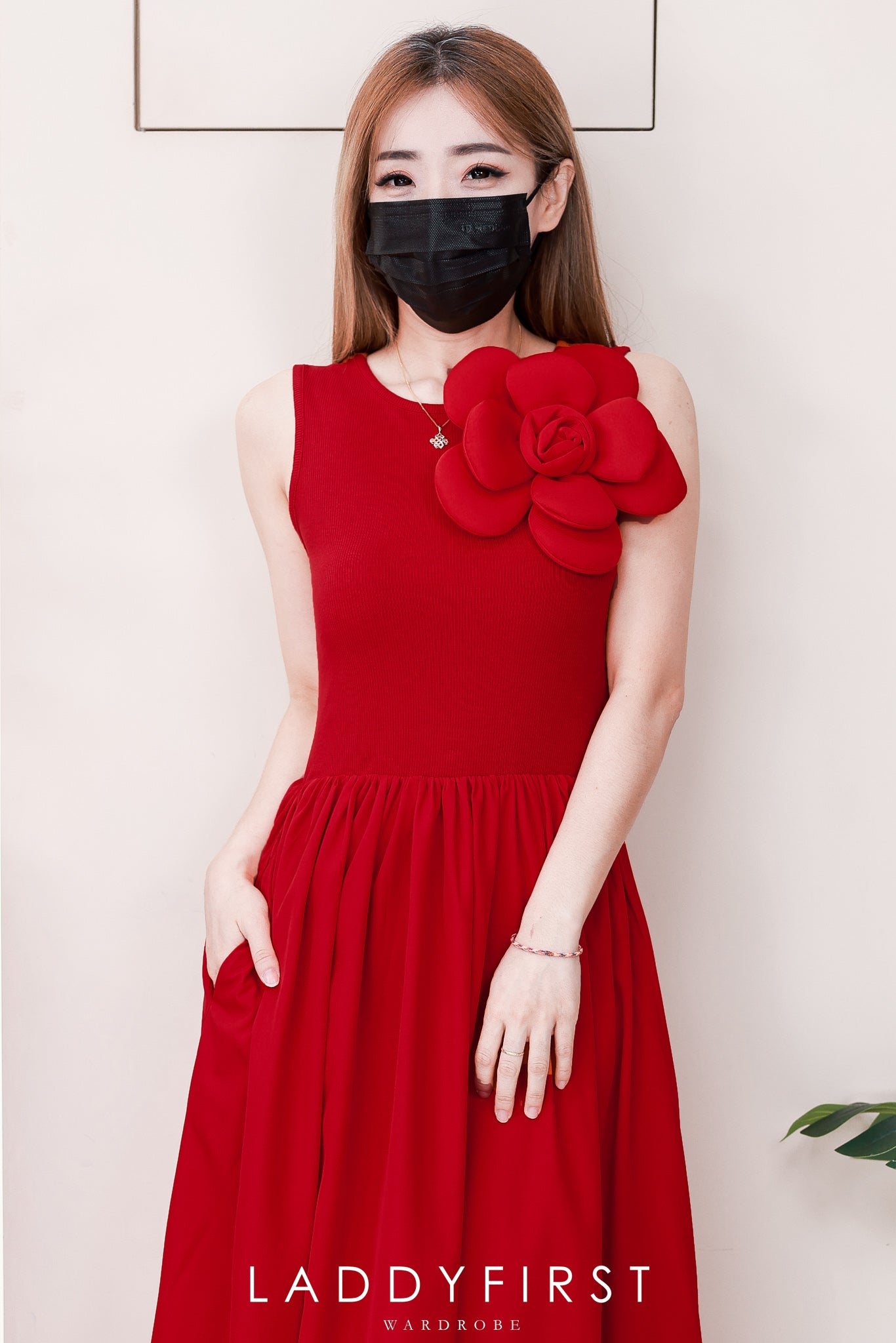 【D323020】高品质仙气韩系大气立体大花螺纹弹力拼接雪纺连身长裙 ❤❤【A-R2-C4】