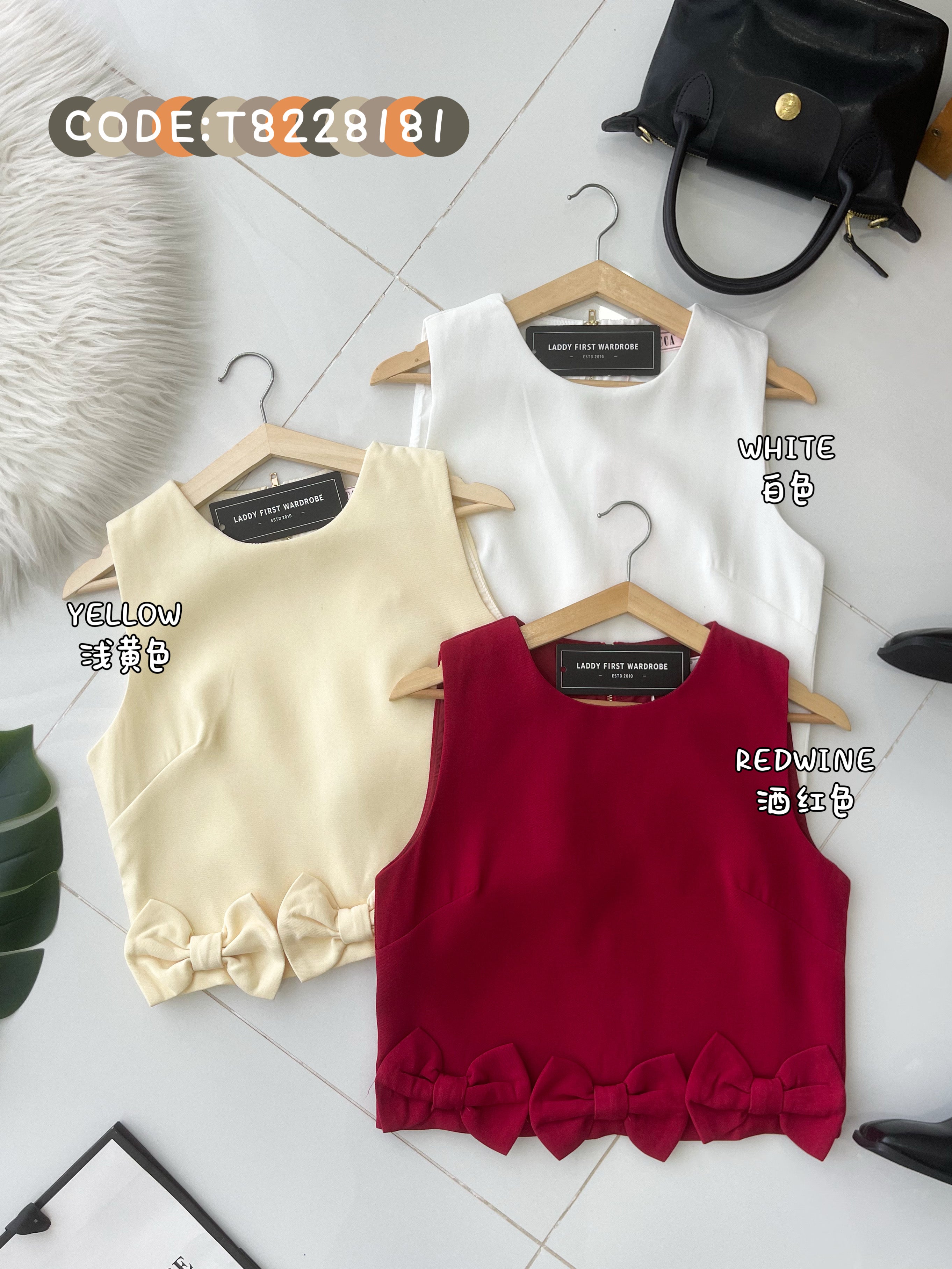 【T8238181】【补厂家现货⚡️⚡️】高品质甜美温柔款立体蝴蝶结无袖上衣 ❤❤