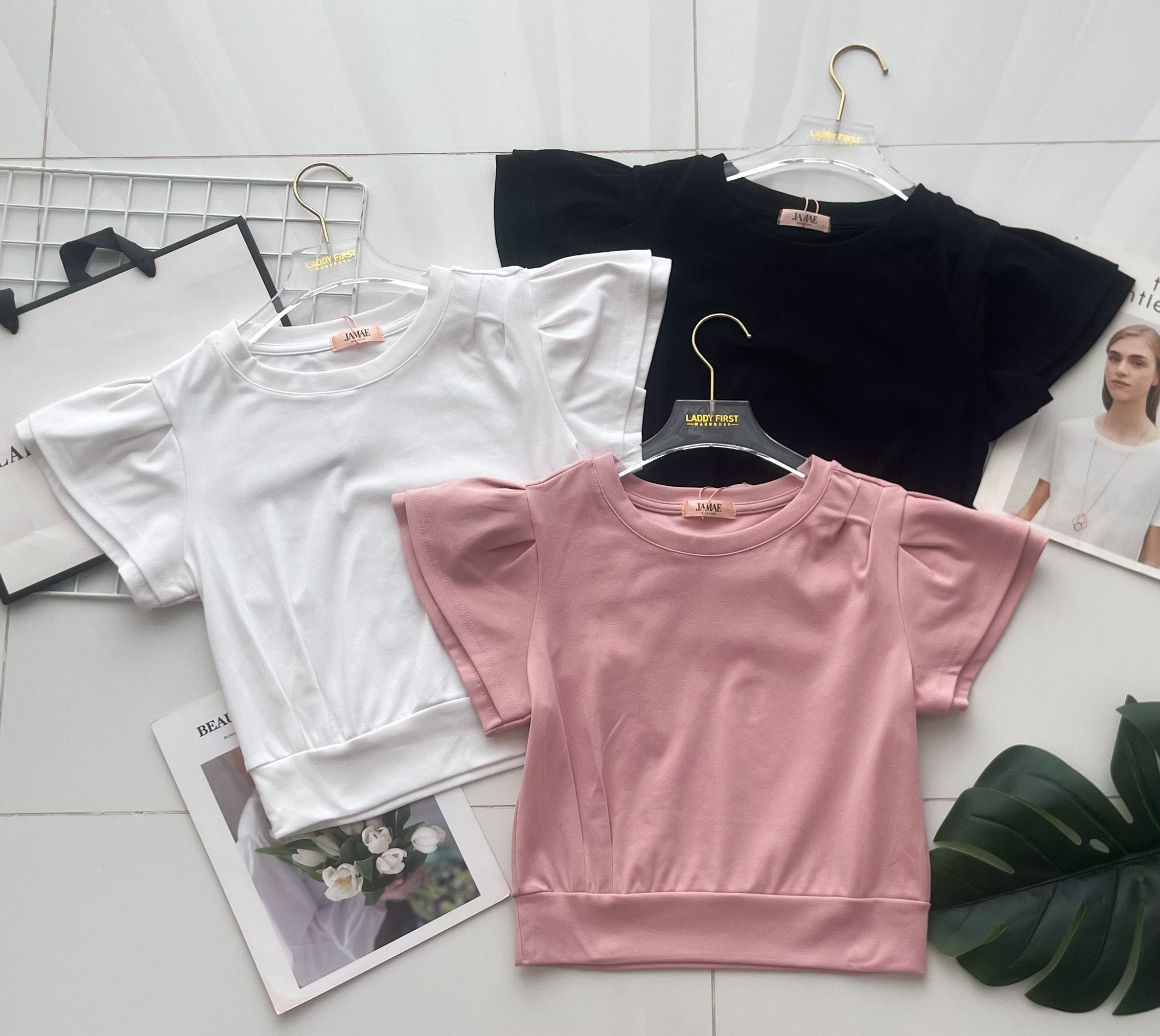 【T98665】高品质荷叶袖纯棉弹力百搭上衣 ❤❤