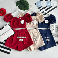【SS3493】🧧 宠粉福利回馈 🧧【LFW独家小圆饼】高品质两件式简约时尚西装百搭套装 泡泡袖短版时装西装上衣➕西装高腰百搭短裤，有口袋 ❤️❤️