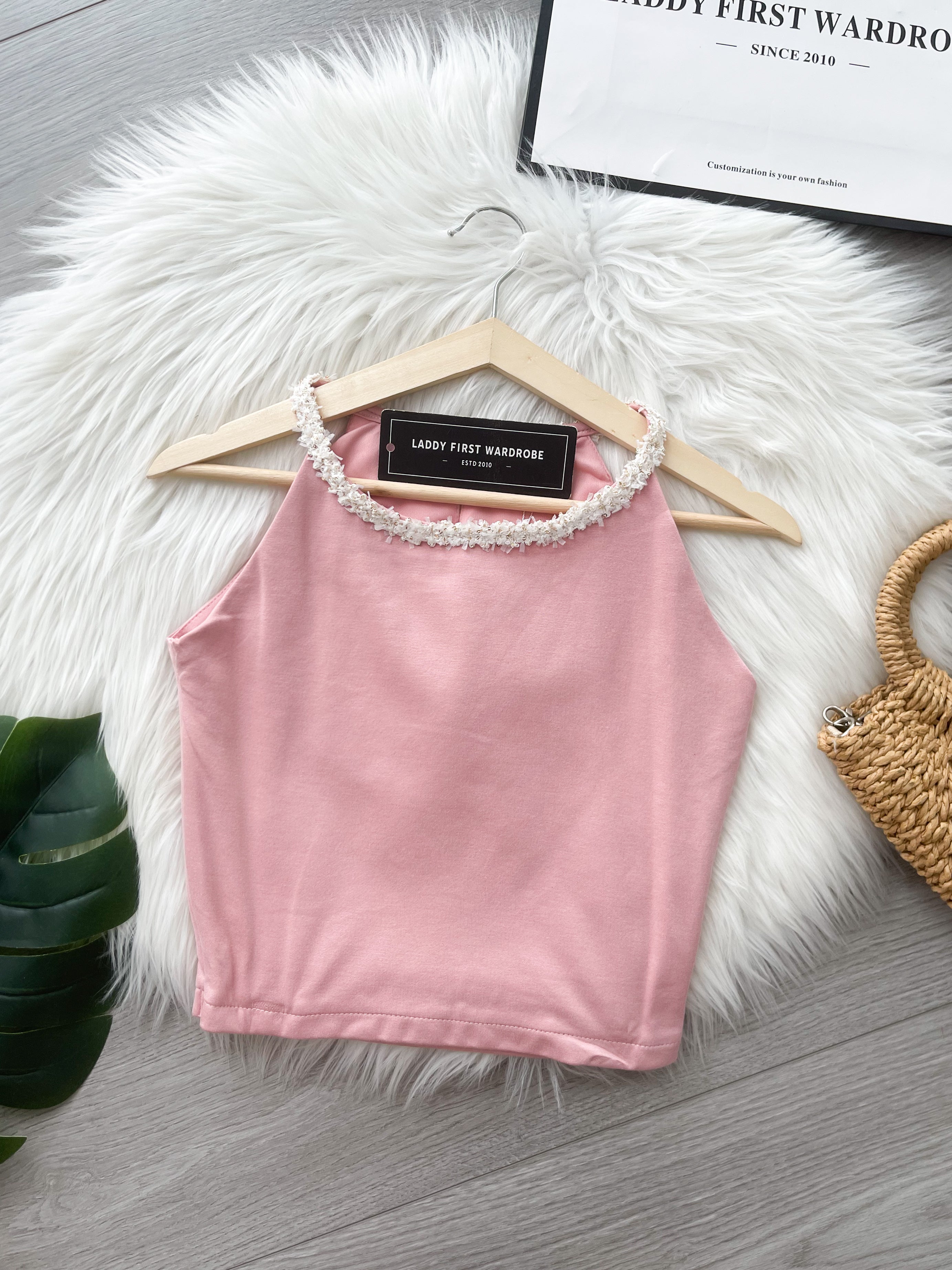 【T6879】高品质罗马拼接小香风领口无袖上衣 ❤❤