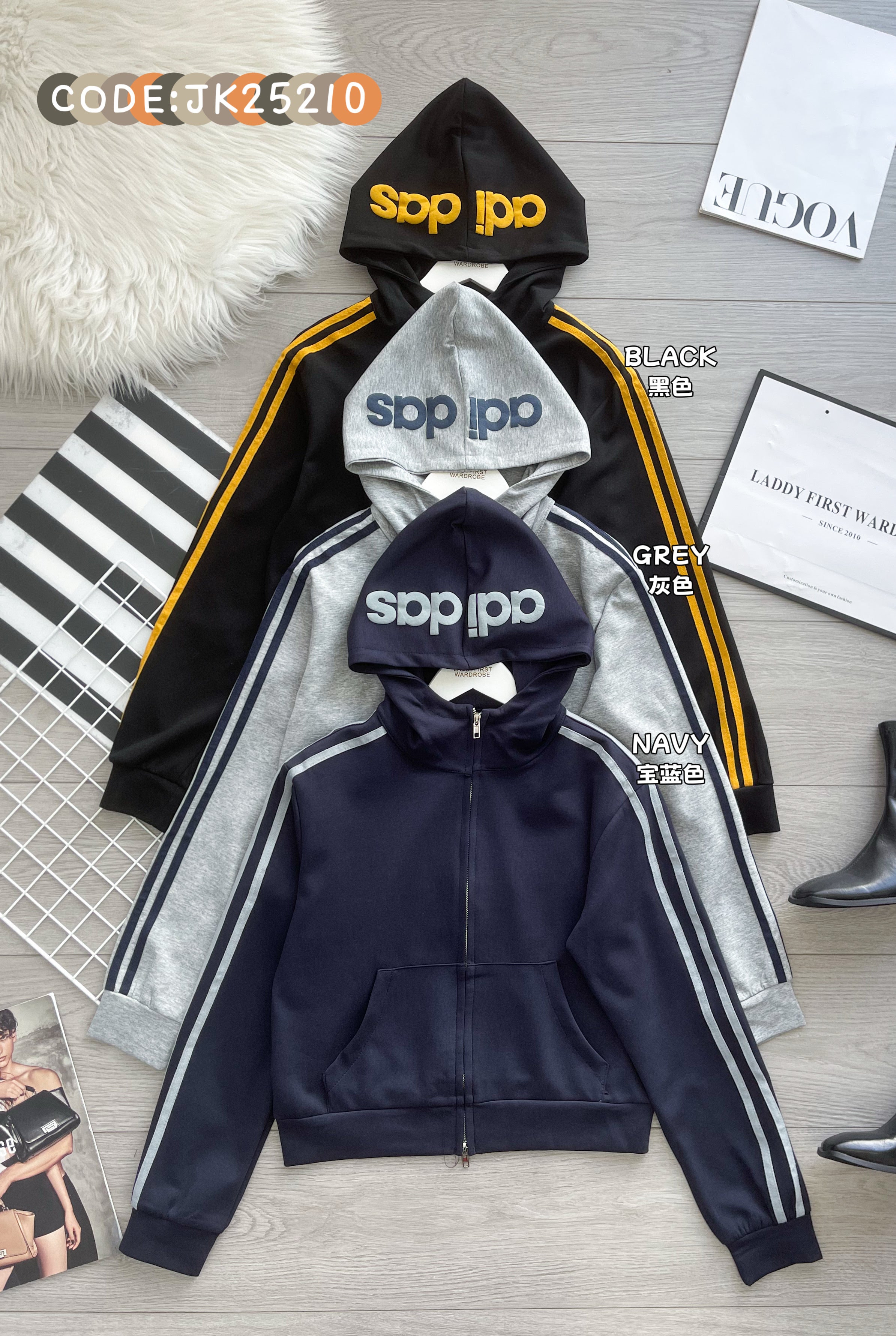 【JK25210】高品质adidas气质感连帽长袖休闲运动外套 ❤❤