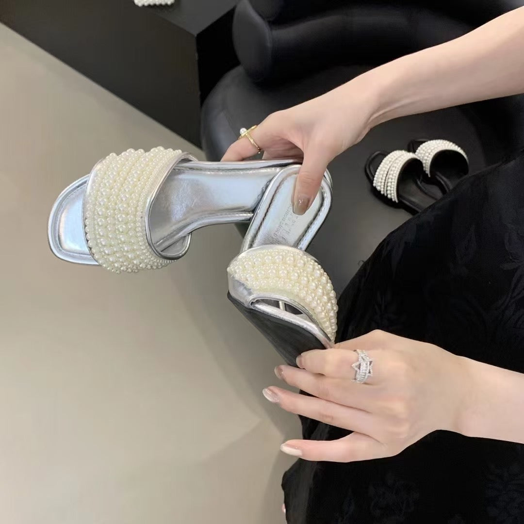 【DG2066】🔅精选预购款🔅 高级感韩版小香风珍珠串珠小凉拖 ❤️