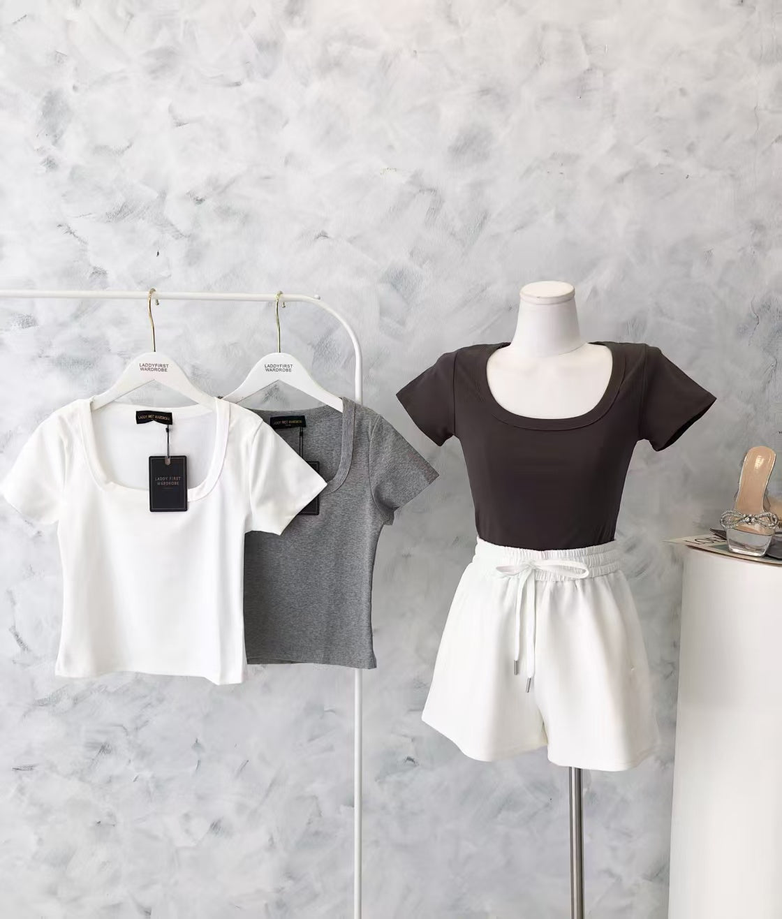 【T2342-1】⚡补货预订款⚡独家爆款高品质大U领短袖纯棉弹力简约日常百搭上衣 ❤❤