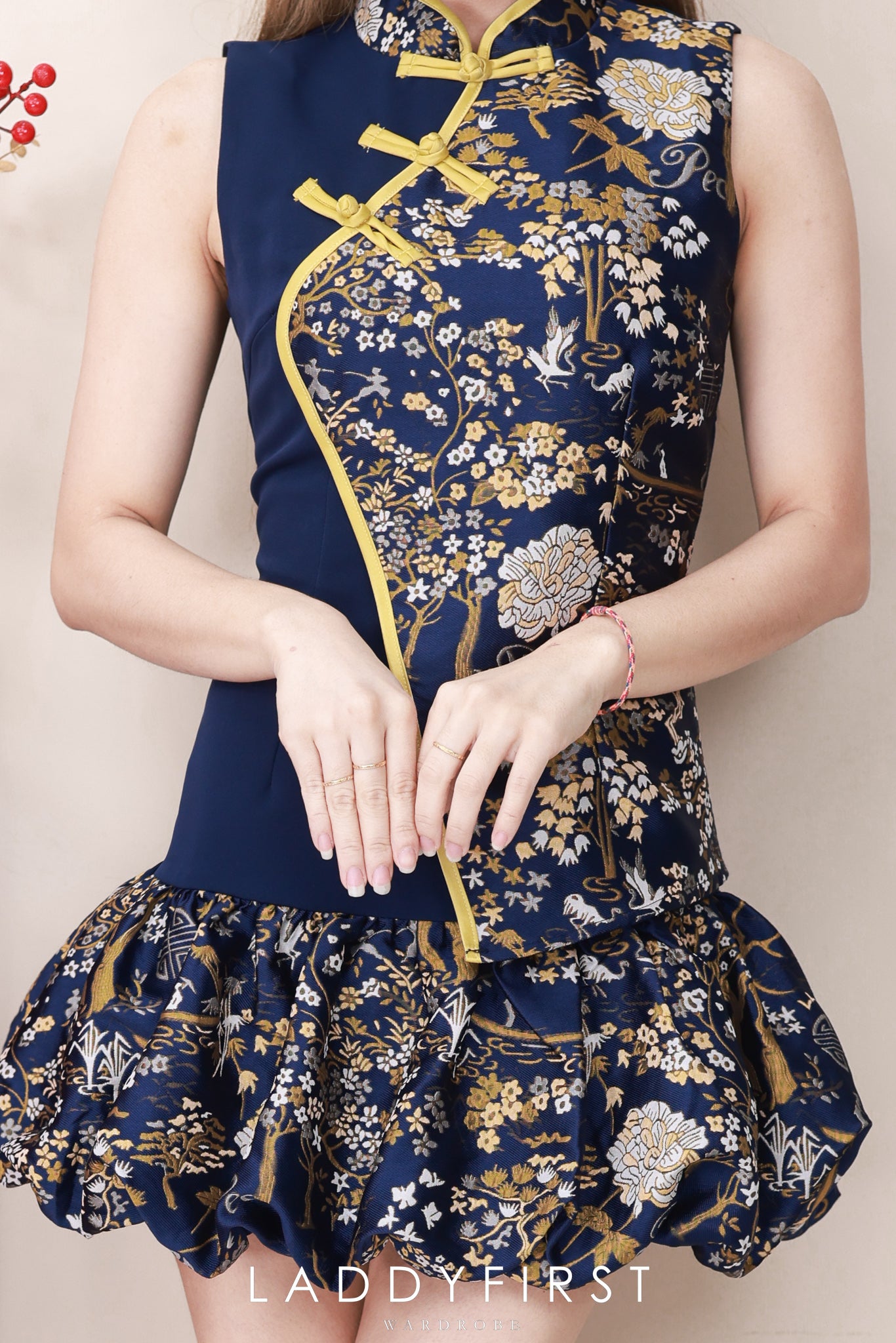 【D55252-1】⚡补货预订款⚡高品质气质国风花苞提花旗袍连身裙子，内层有里布短裤 ❤❤