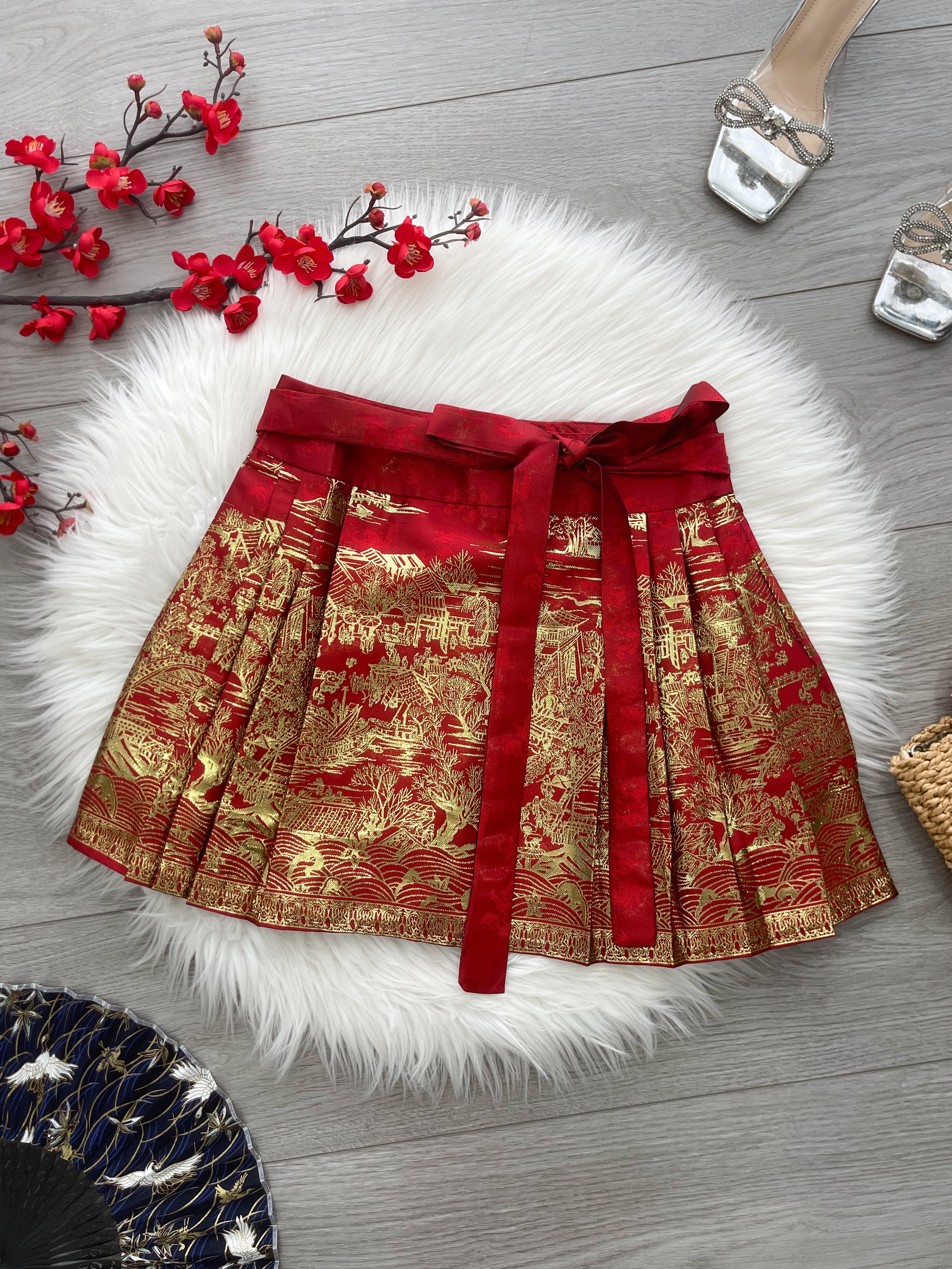 【S2649】高品质新中式国风织金沙刺绣百褶马面裙子，内层有里布短裤 ❤️❤️