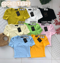 【T3329】独家爆款方领短袖纯棉弹力简约休闲百搭上衣 ❤️❤️ 【A-R3-C2】