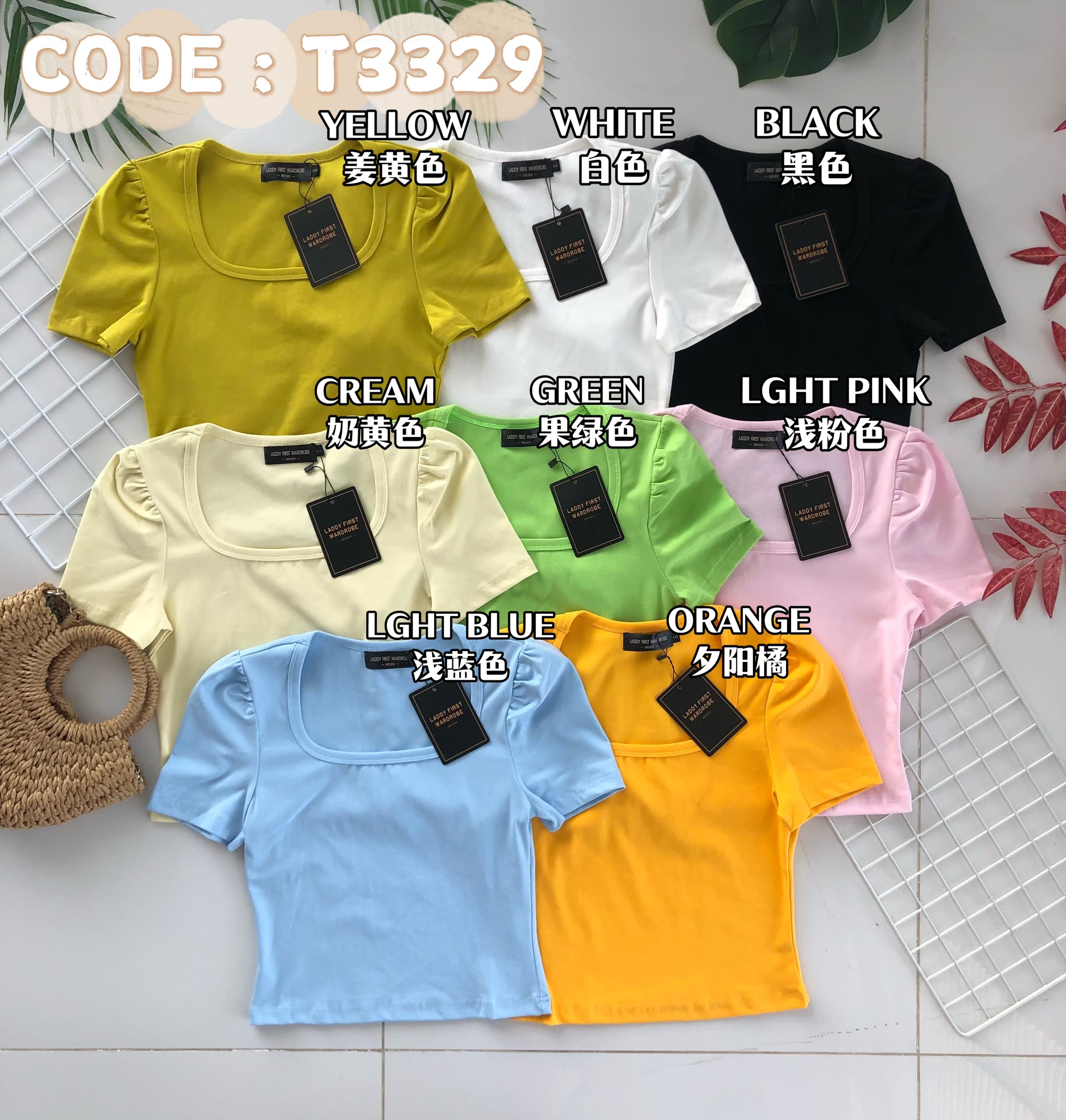 【T3329】独家爆款方领短袖纯棉弹力简约休闲百搭上衣 ❤️❤️ 【A-R3-C2】