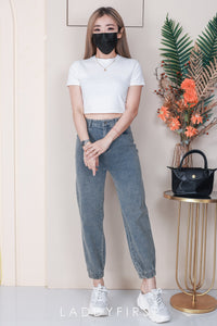 【L98655】独家爆款高品质COTTON JEANS牛仔弹力收口束脚高腰休闲百搭长裤，有口袋 ❤️❤️ #牛仔弹力面料【A-R3-C1】