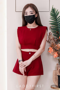 【SS3428】【网站福利款✨】【LFW独家小圆饼 】两件式厚实罗马时装套装 法式高端无袖上衣，后中拉链➕罗马高腰百搭短裤，有口袋【D-R3-C6】