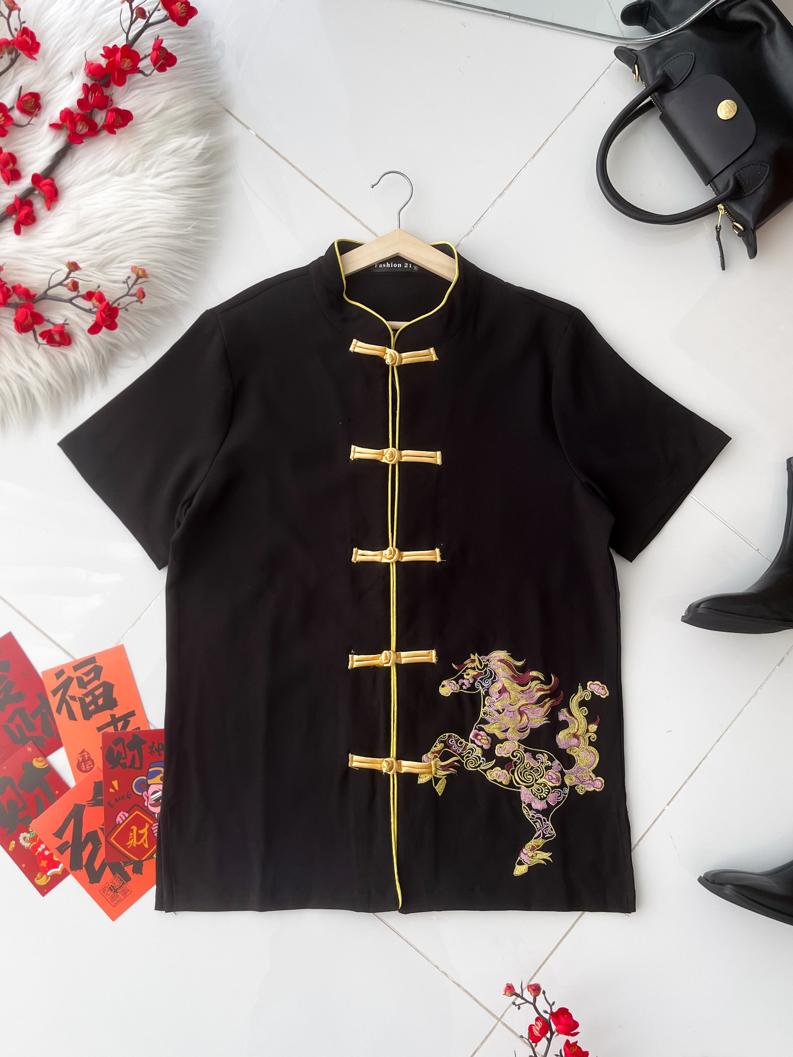 【T55353】【补厂家现货⚡️⚡️】高品质【男装】高端大气重工刺绣奔腾马图国风唐装提花旗袍上衣 ❤❤