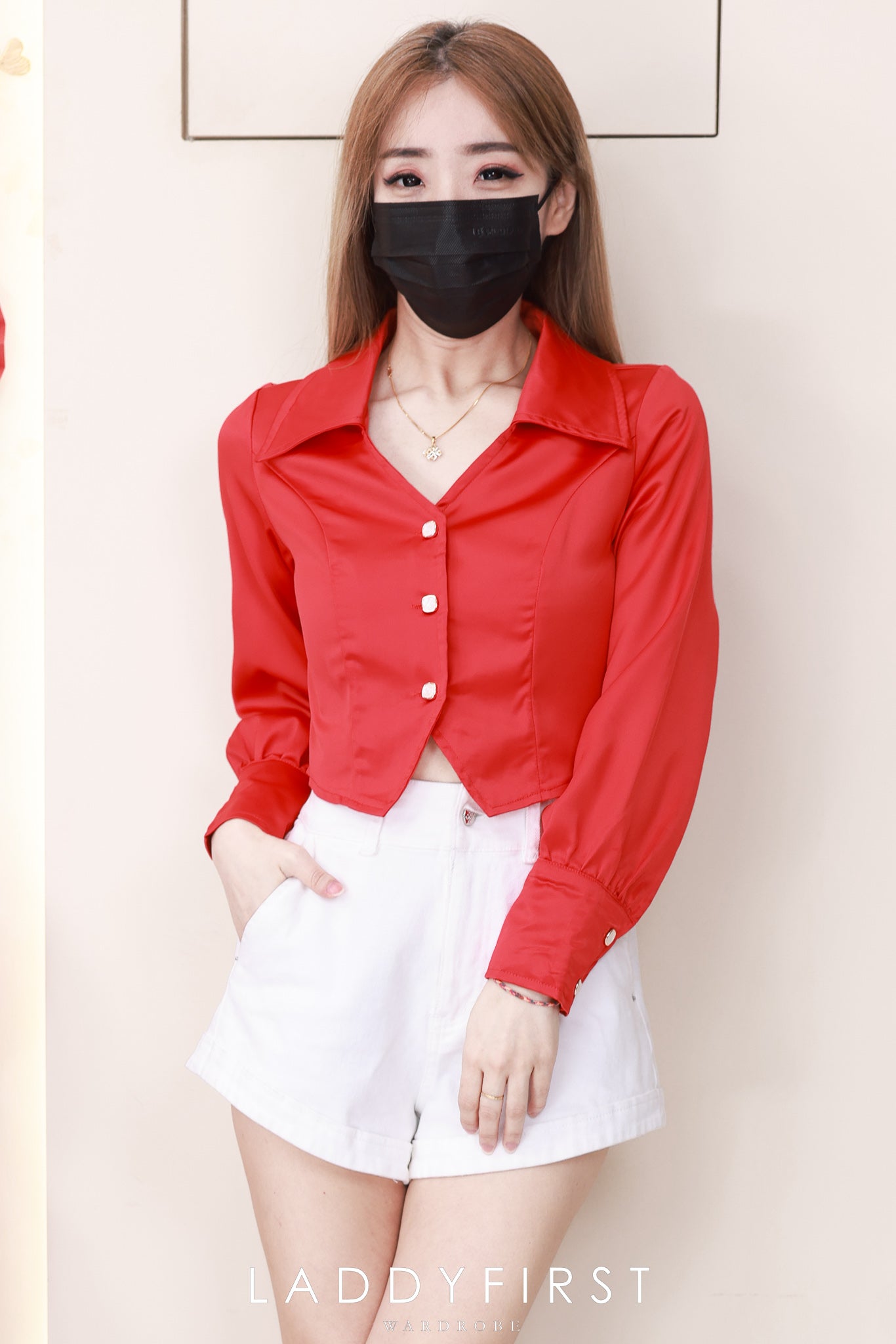 【T16962】高品质港式复古时尚气质显瘦长袖缎面上衣 ❤❤