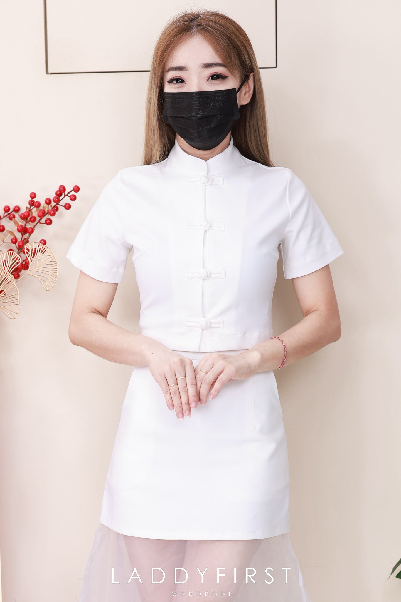 【SS2758】高品质两件式旗袍套组 锦棉旗袍短袖上衣➕锦棉拼接网纱裙子 ❤️❤️