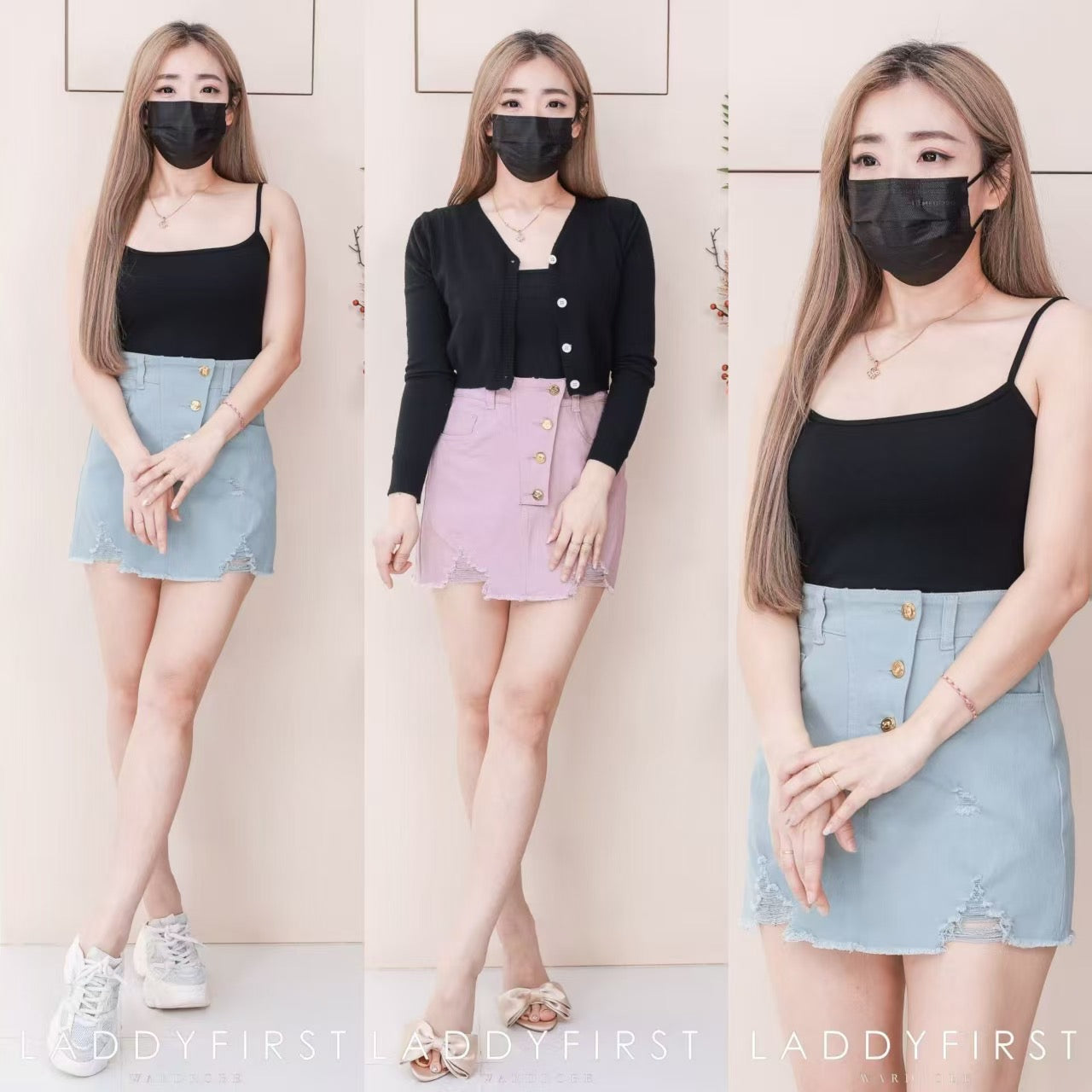 【S121537】高品质设计破洞边牛仔COTTON  JEANS高腰百搭裙子，后腰伸缩弹力有口袋 ❤️❤️