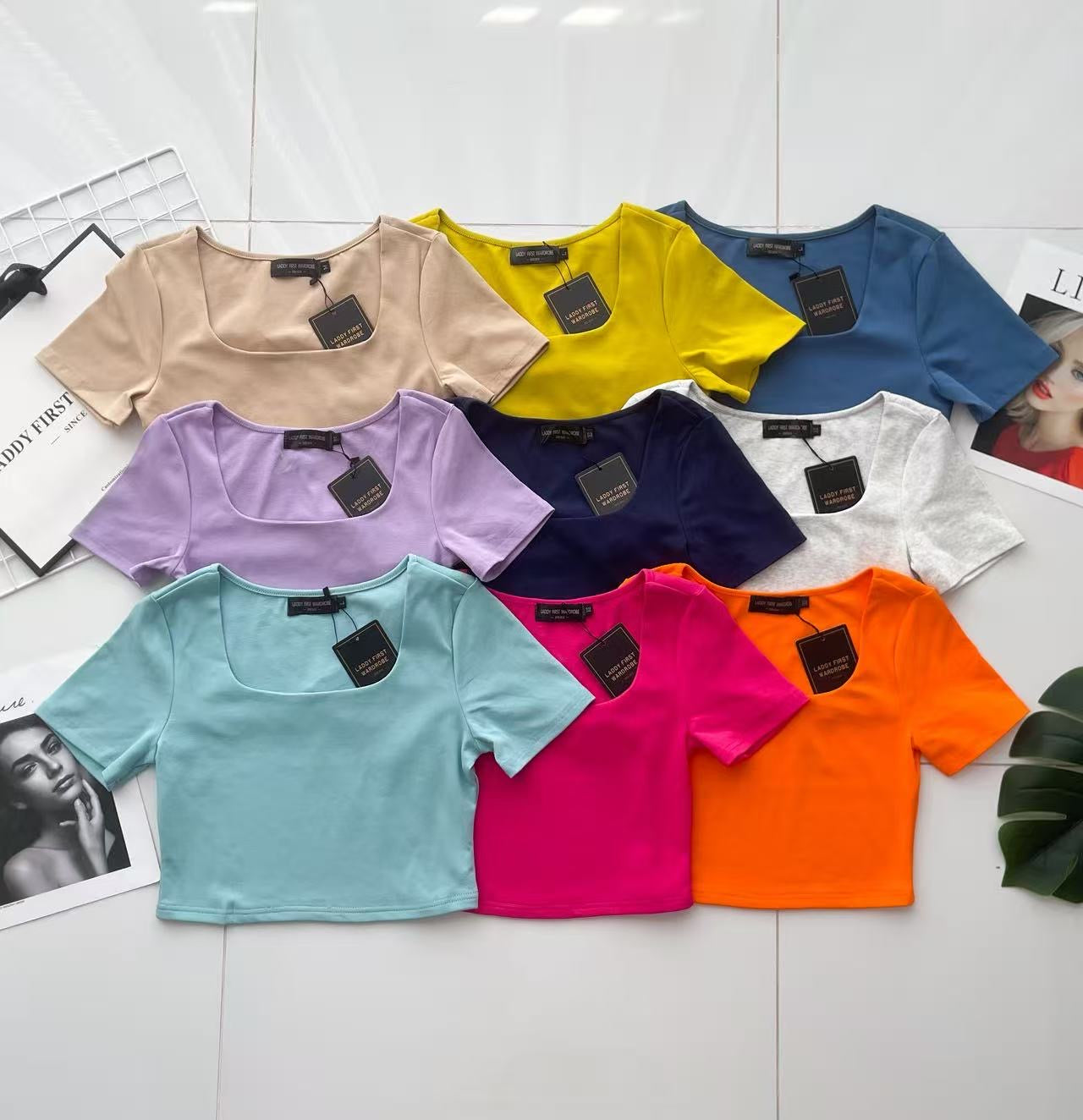 【T3371】前双后单层方领纯棉弹力百搭上衣 ❤❤ 【C-R1-C5】