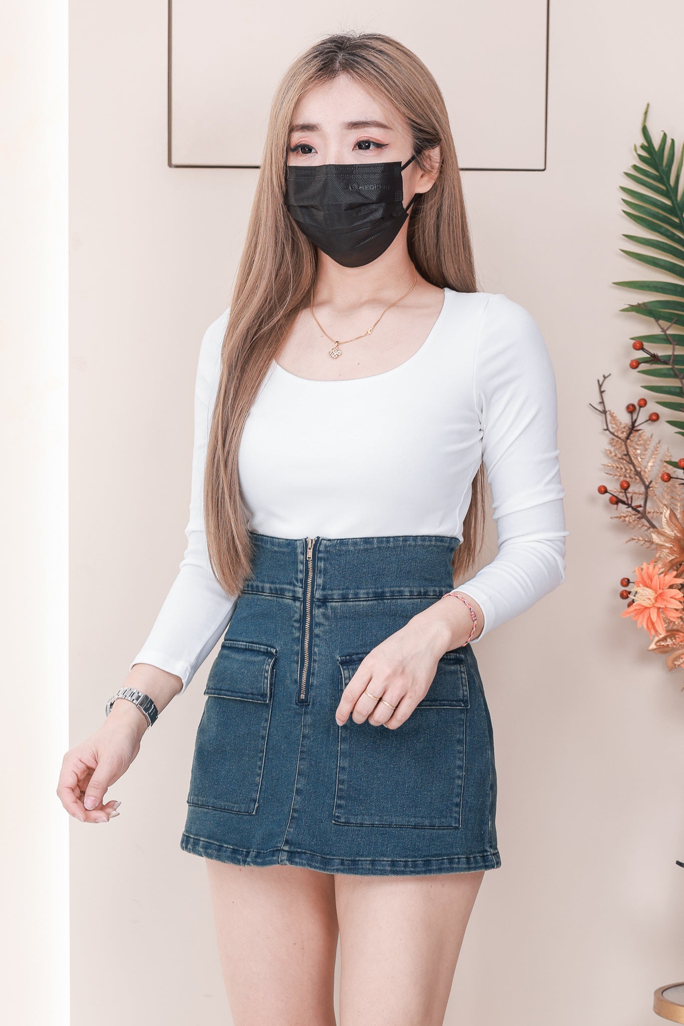 【S180】高品质COTTON JEANS牛仔弹力A字高腰百搭裤裙，前裙后裤有口袋 ❤️❤️