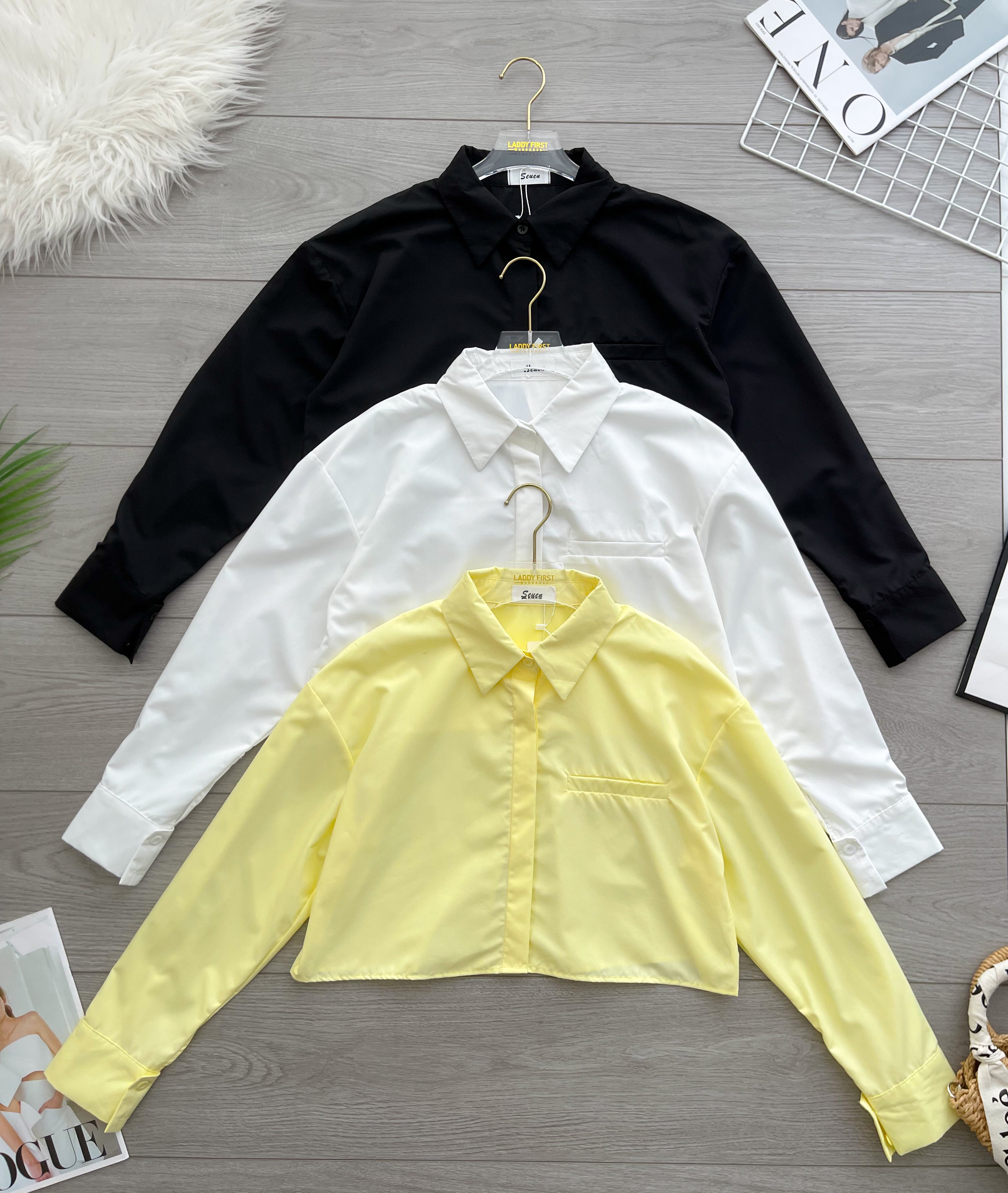 【T82656】【补厂家现货⚡⚡】高品质爆款宽松短版简约衬衫百搭长袖上衣 / 外套 ❤❤