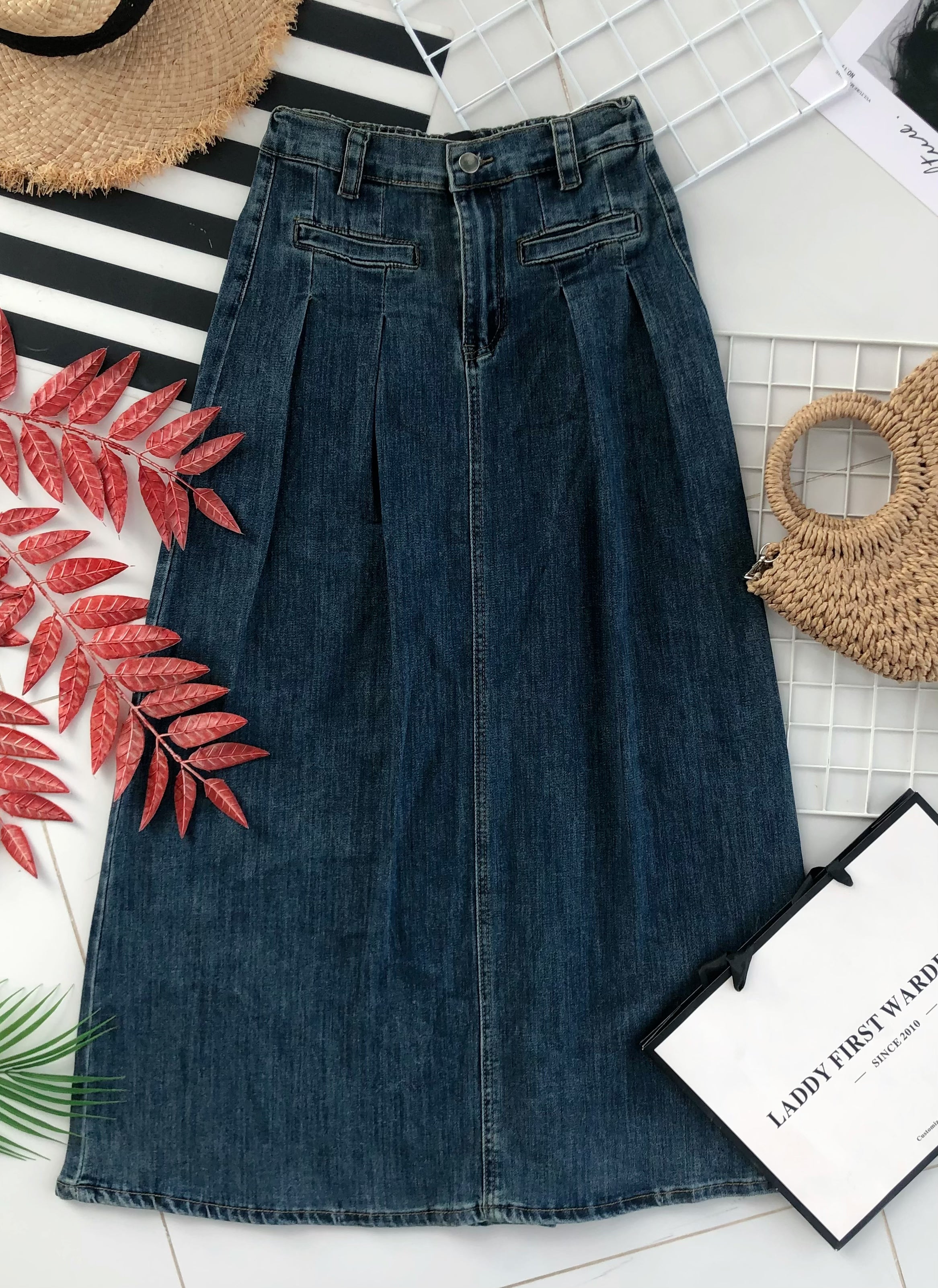 【L7172】高品质韩版百搭休闲简约中长款牛仔长裙，有口袋 ❤️❤️