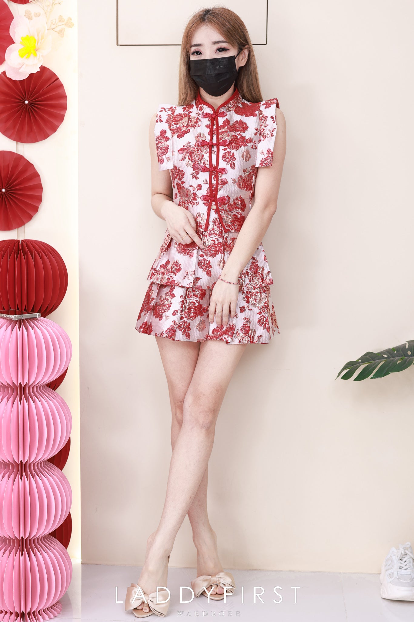 【SS6983】高品质两件式新中式提花旗袍套装 马甲无袖提花旗袍上衣➕提花蛋糕百褶高腰裙子，内层有里布短裤 ❤️❤️