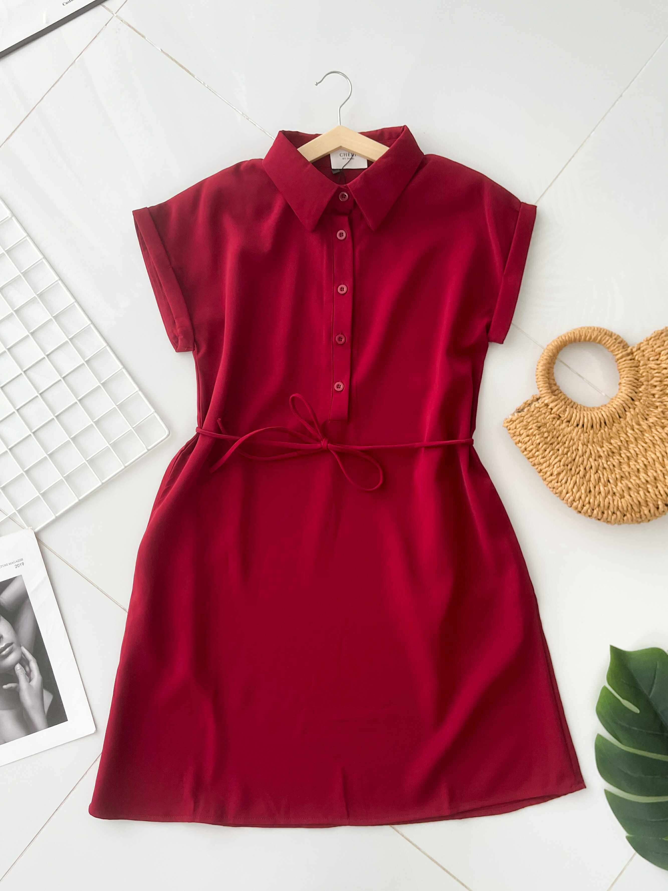 【D1783】独家爆款高品质翻领短袖收腰自绑细带西装垂感慵懒休闲风连身裙子，有口袋 ❤️❤️【A-R2-C1】