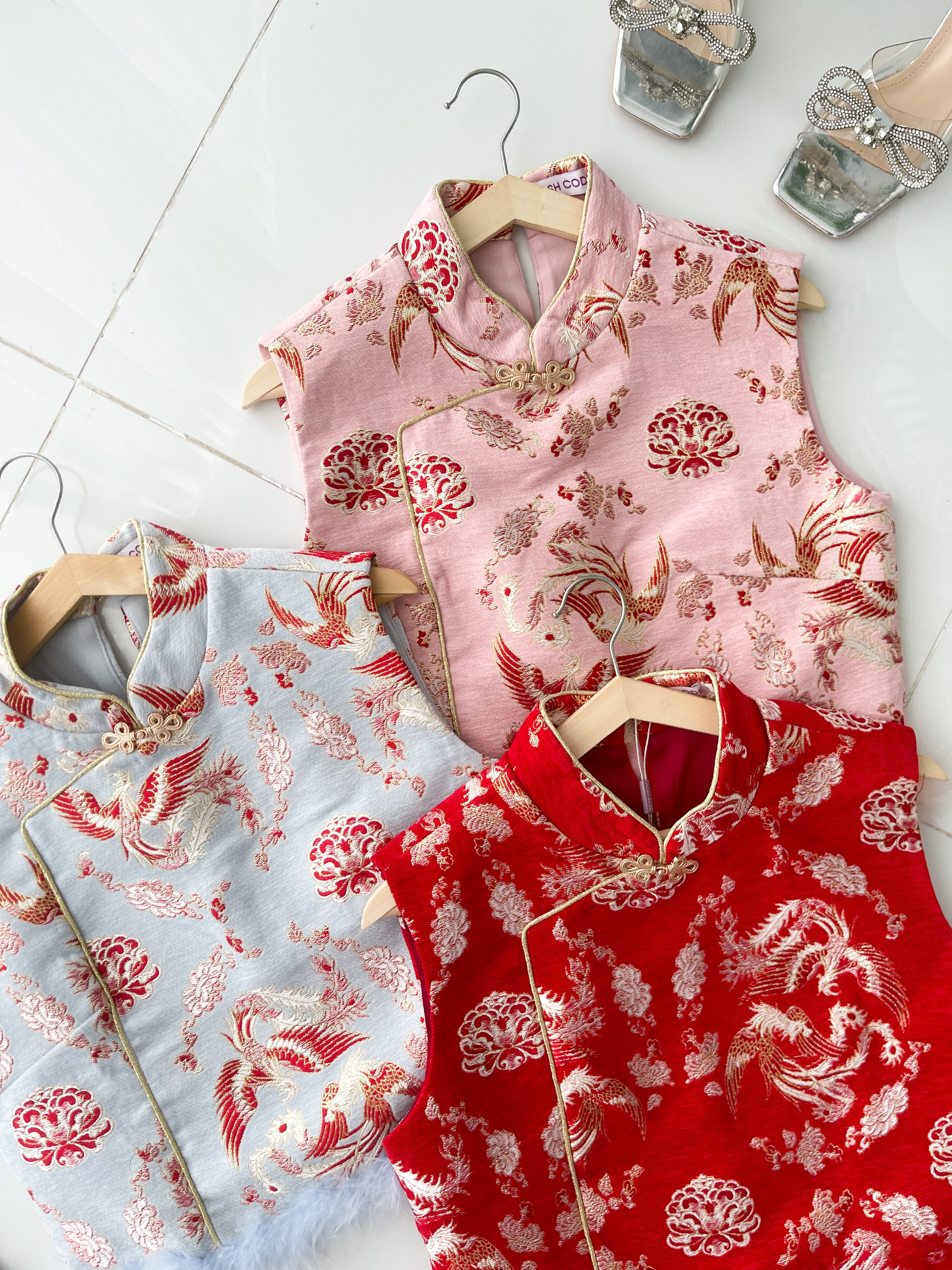 【T14551 / 65342】高品质高端气质雪尼尔拼接毛毛提花旗袍上衣 ❤❤