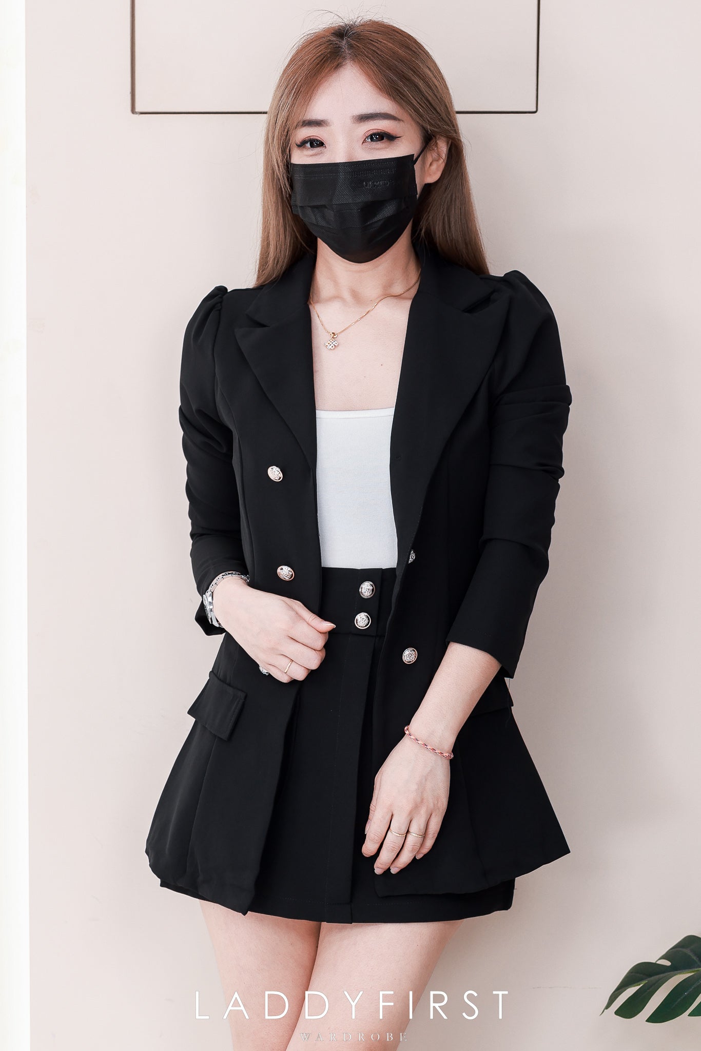 【SS16859】【补厂家现货⚡⚡】高品质两件式韩风欧美时尚西装套装 翻领长袖西装外套➕西装高腰百搭裙子，有口袋 ❤️❤️
