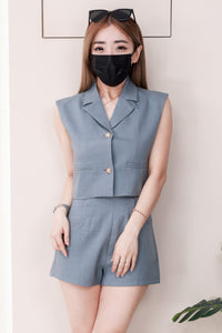 【SS20787】高品质两件式韩系西装简约时尚百搭套装 V翻领无袖西装上衣➕西装高腰百搭短裤，有口袋 ❤️❤️【A-R1-C1】