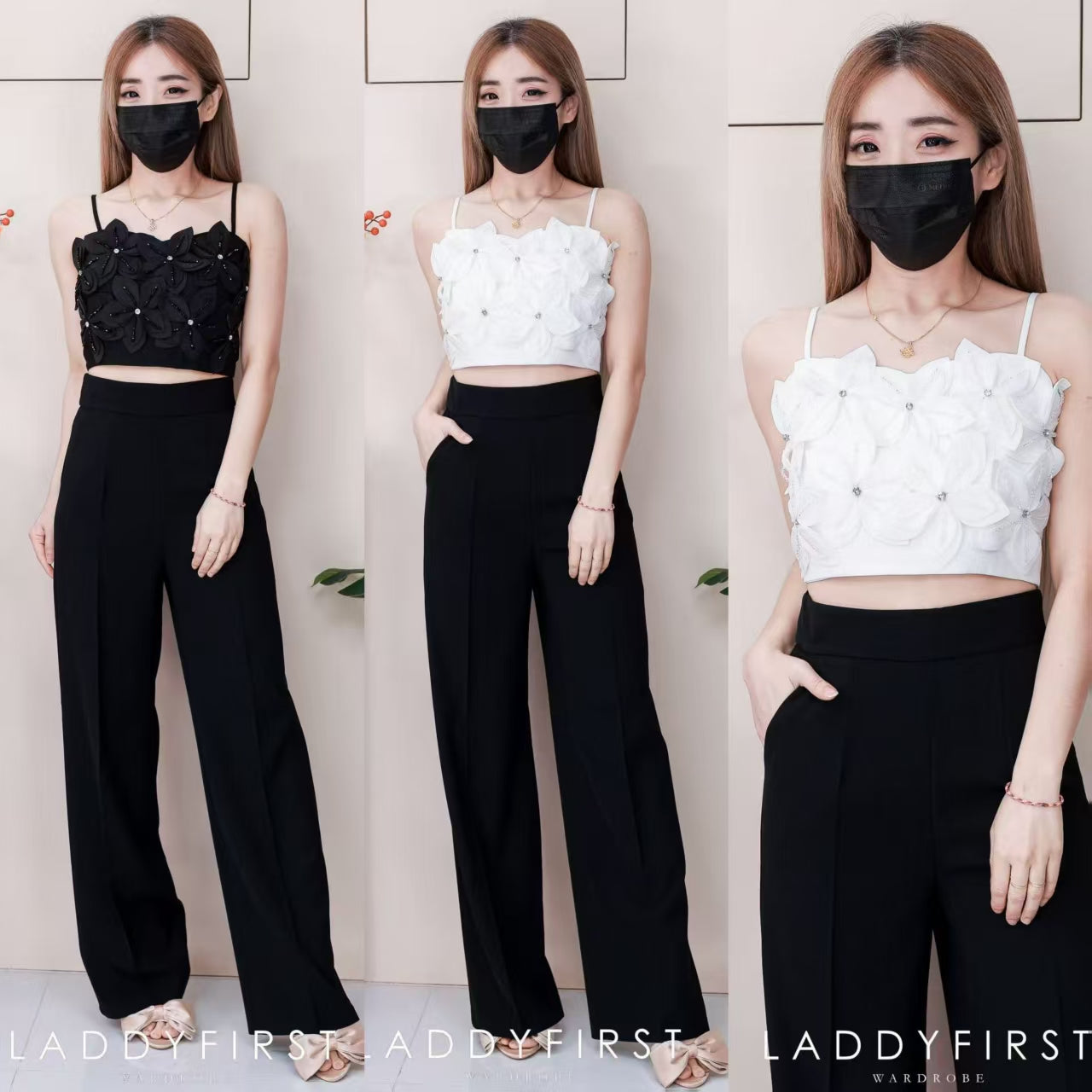 【T14218 / 65208】高品质高级感立体花瓣亮钻短版上衣 ❤❤