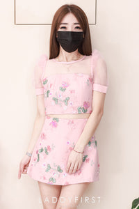 【SS25248】高品质全面网纱绣花亮片拼接西装套装 网纱泡泡袖上衣➕高腰前裙后裤 ❤️❤️ 【B-R1-C2】