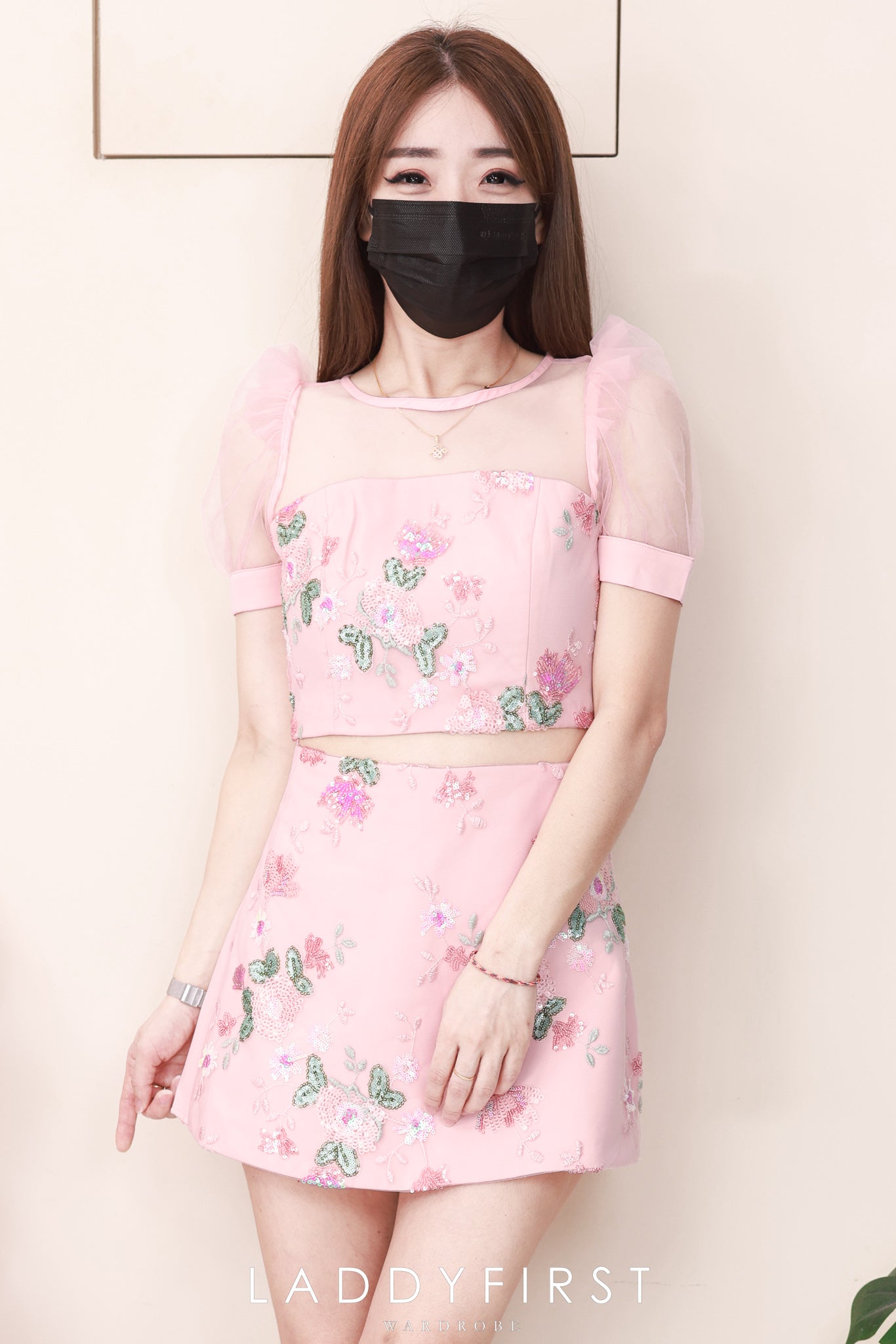 【SS25248】高品质全面网纱绣花亮片拼接西装套装 网纱泡泡袖上衣➕高腰前裙后裤 ❤️❤️ 【B-R1-C2】