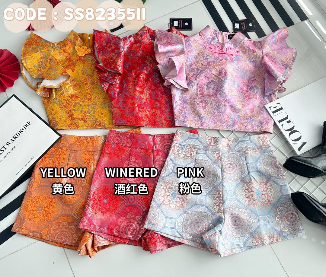 【SS8235511】【网站福利款✨】独家爆款高品质两件式减龄洋气时尚新中式国风提花旗袍套装 盘扣荷叶袖提花上衣➕提花高腰短裤 ❤️❤️