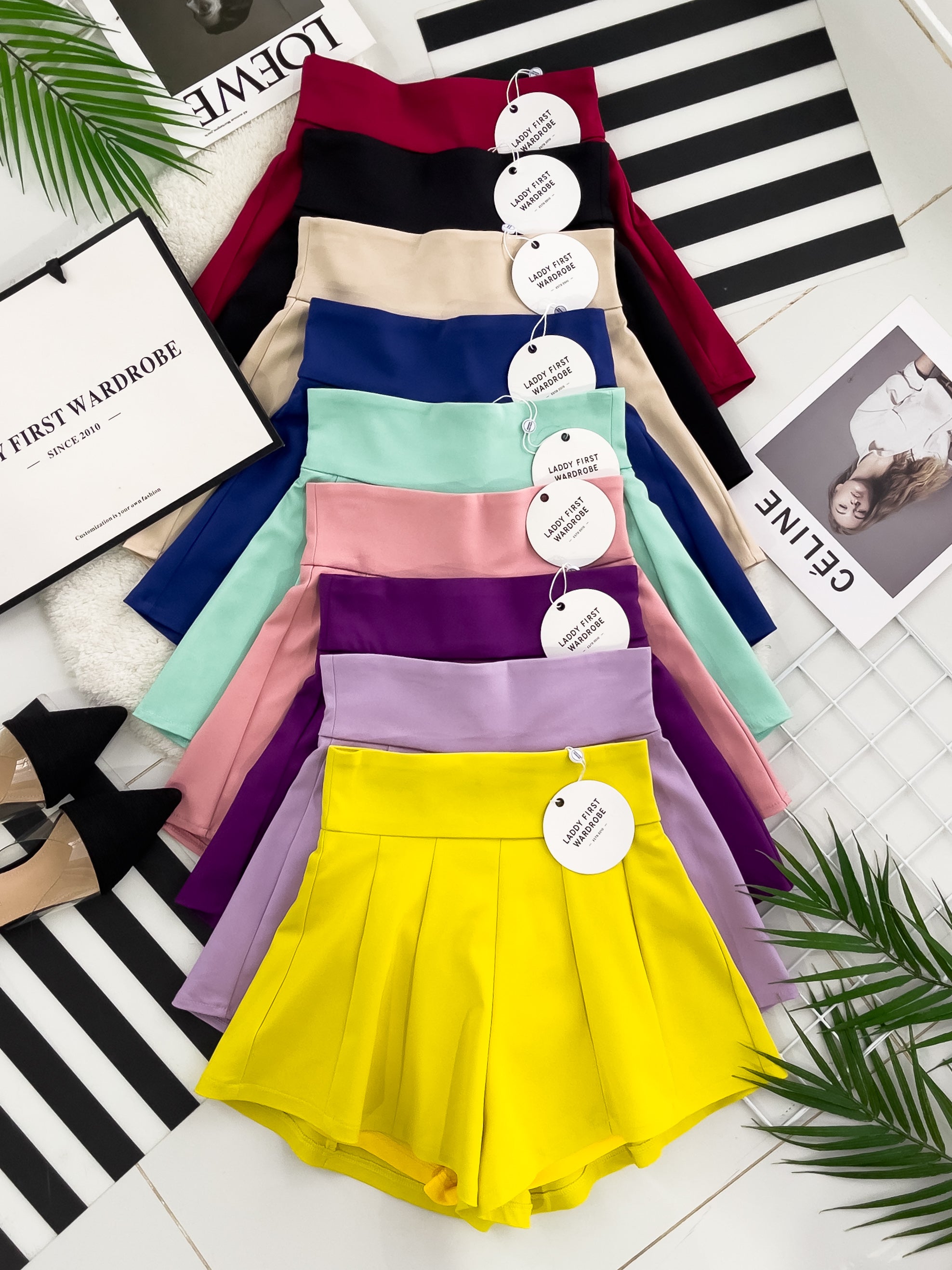 【S3380】【LFW独家小圆饼】高品质阔腿蓬蓬百褶显腰西装高腰百搭短裤，内层包臀防走光里布短裤 ❤️❤️【A-R3-C3】