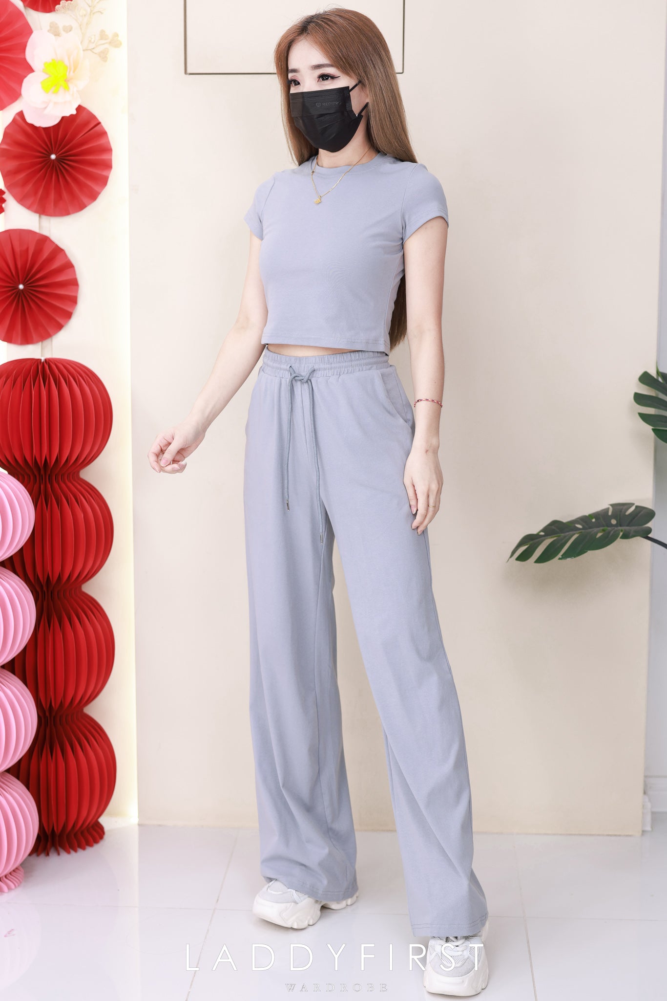 【SS21830 / 3453】高品质两件式纯棉弹力简约休闲百搭套装 纯棉弹力百搭上衣➕松紧腰弹力休闲百搭长裤，有口袋 ❤️❤️