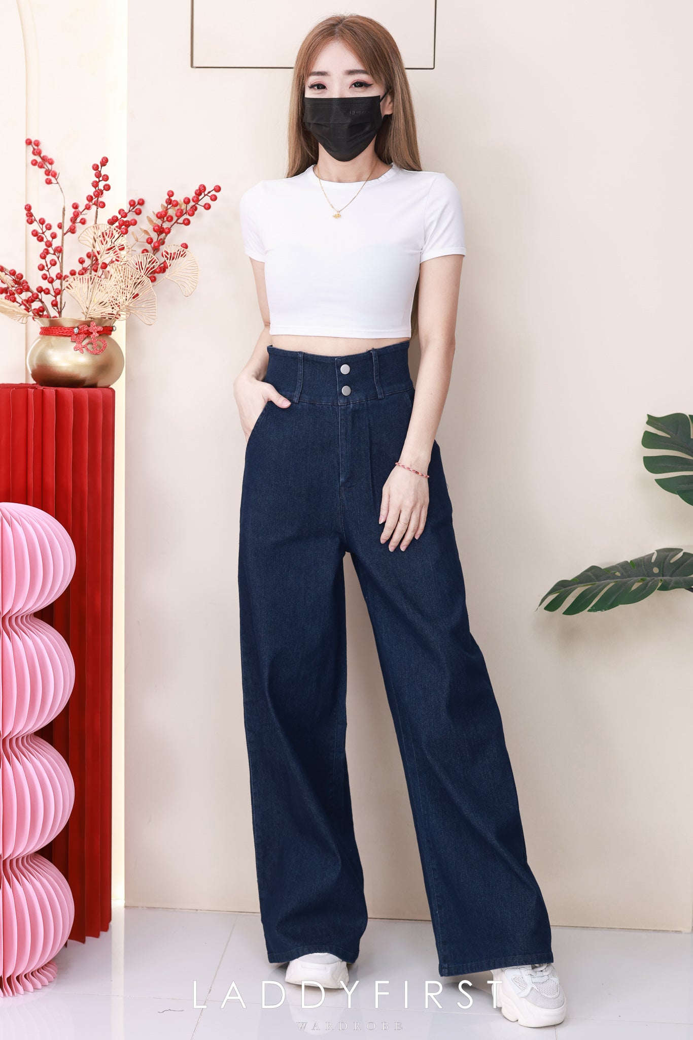 【L5822】高品质COTTON JEANS气质直筒阔脚牛仔百搭长裤，有口袋 ❤️❤️【A-R1-C3】
