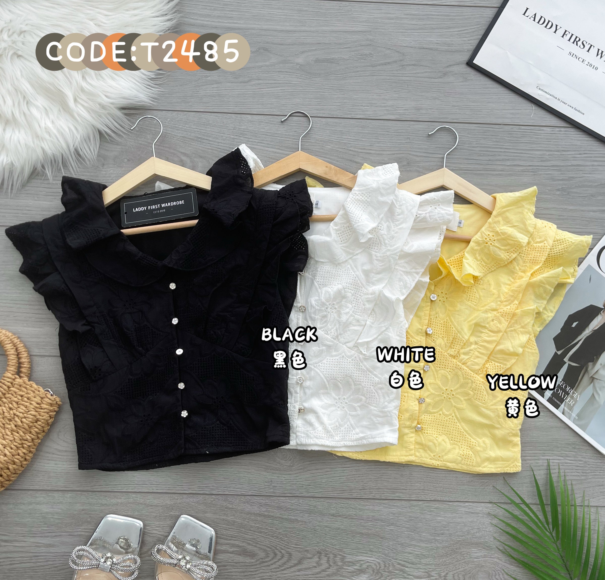 【T2485】高品质日系温柔风荷叶袖桐花上衣 ❤️❤️ 【A-R1-C1】