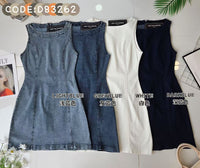 【D83262】高品质Cotton Jeans无袖牛仔弹力连身裙子 ❤️