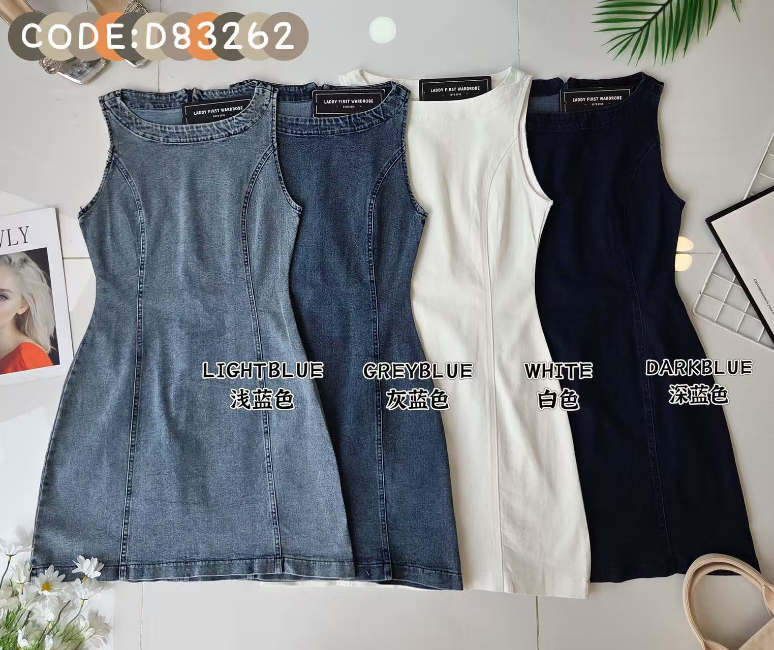 【D83262】高品质Cotton Jeans无袖牛仔弹力连身裙子 ❤️