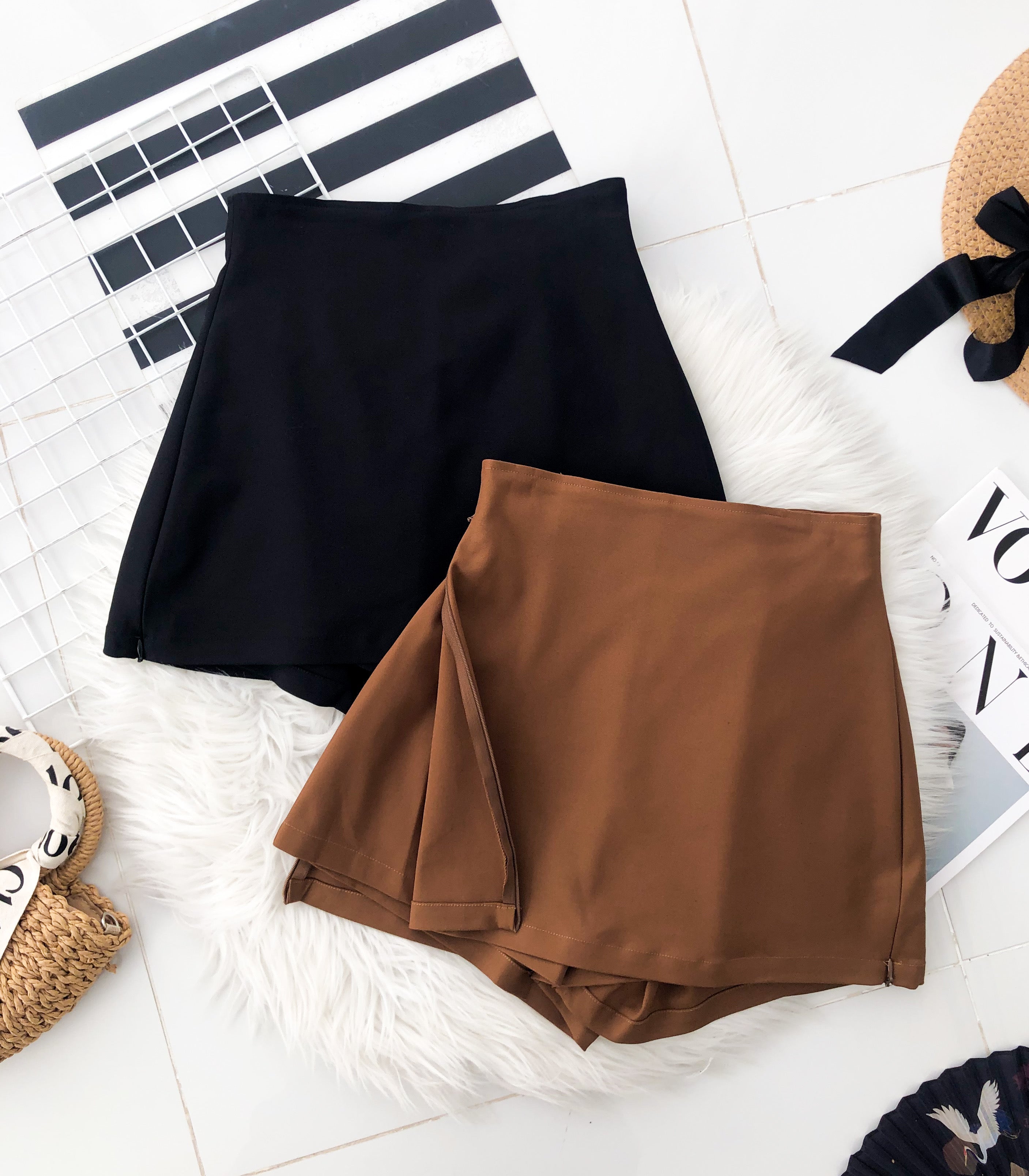 【S2320】高品质极简简约前后裙A字西装高腰百搭裤裙，两侧拉链开叉设计 ❤️❤️