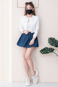 【S60092】高品质松紧弹力休闲牛仔花苞裤裙内有里裤，有口袋 ❤️❤️ 【A-R1-C1】
