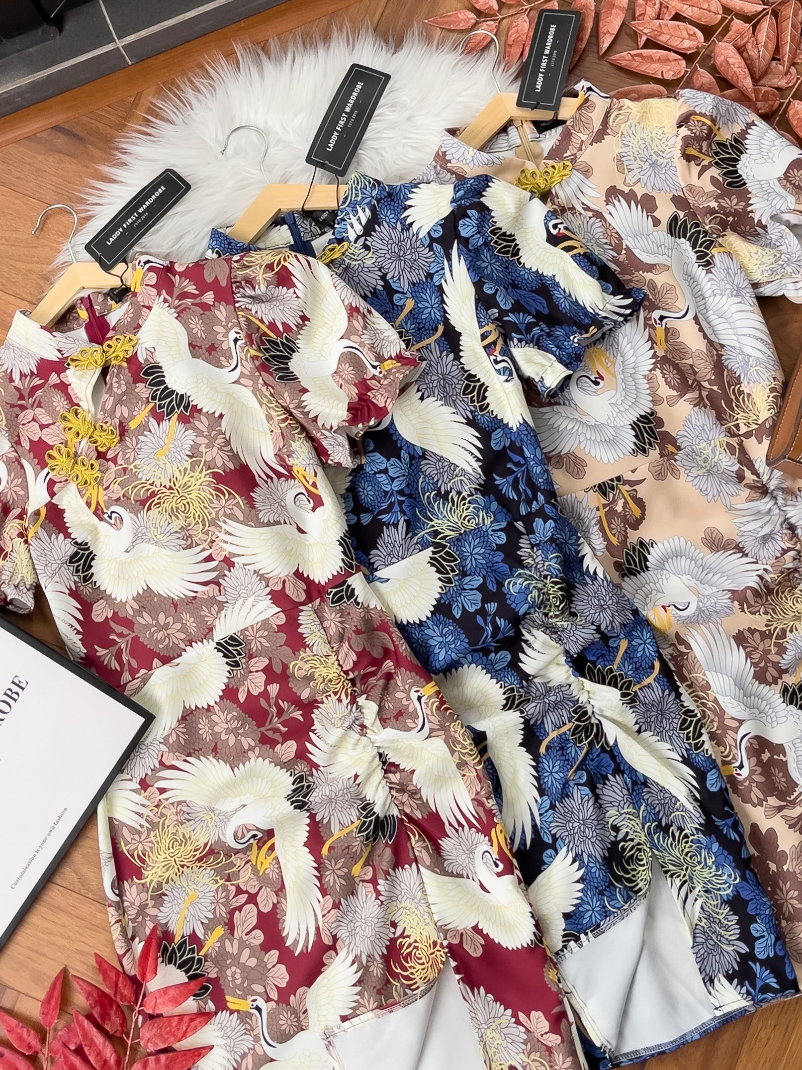 【D3313】独家爆款国潮仙鹤高端唐装旗袍连身裙子【B-R3-C2】