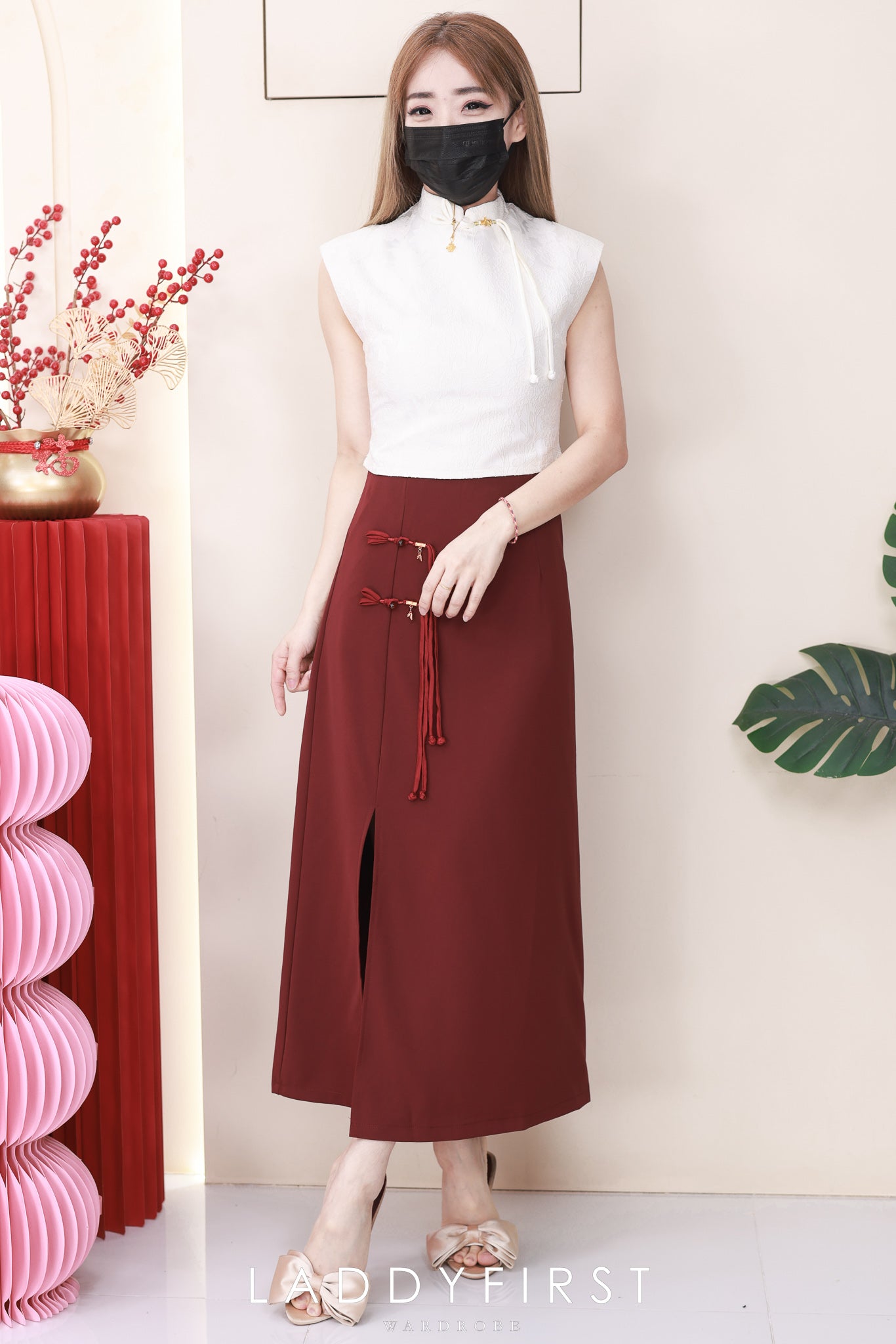 【SS6930】高品质两件式新中式旗袍套装 旗袍提花上衣➕侧边开叉设计西装高腰百搭长裙 ❤️❤️