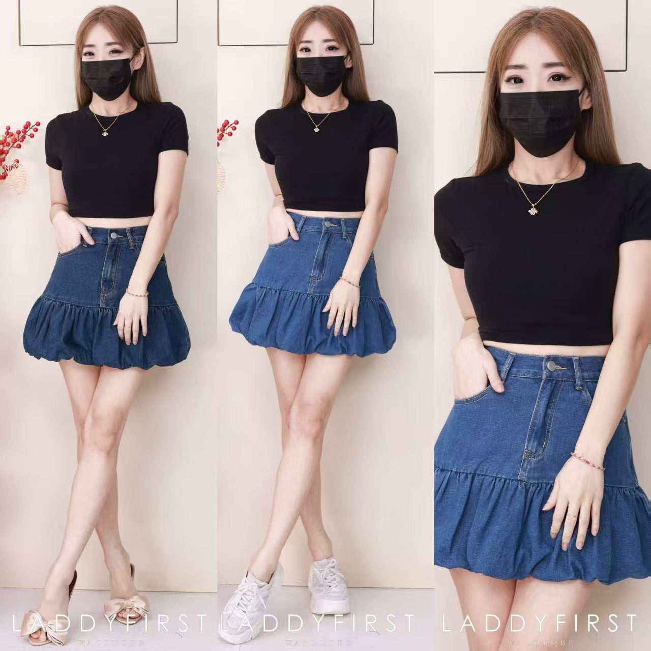 【S60219】高品质减龄时尚高腰显瘦设计花苞牛仔裙子，内层有里布短裤，有口袋 ❤️❤️