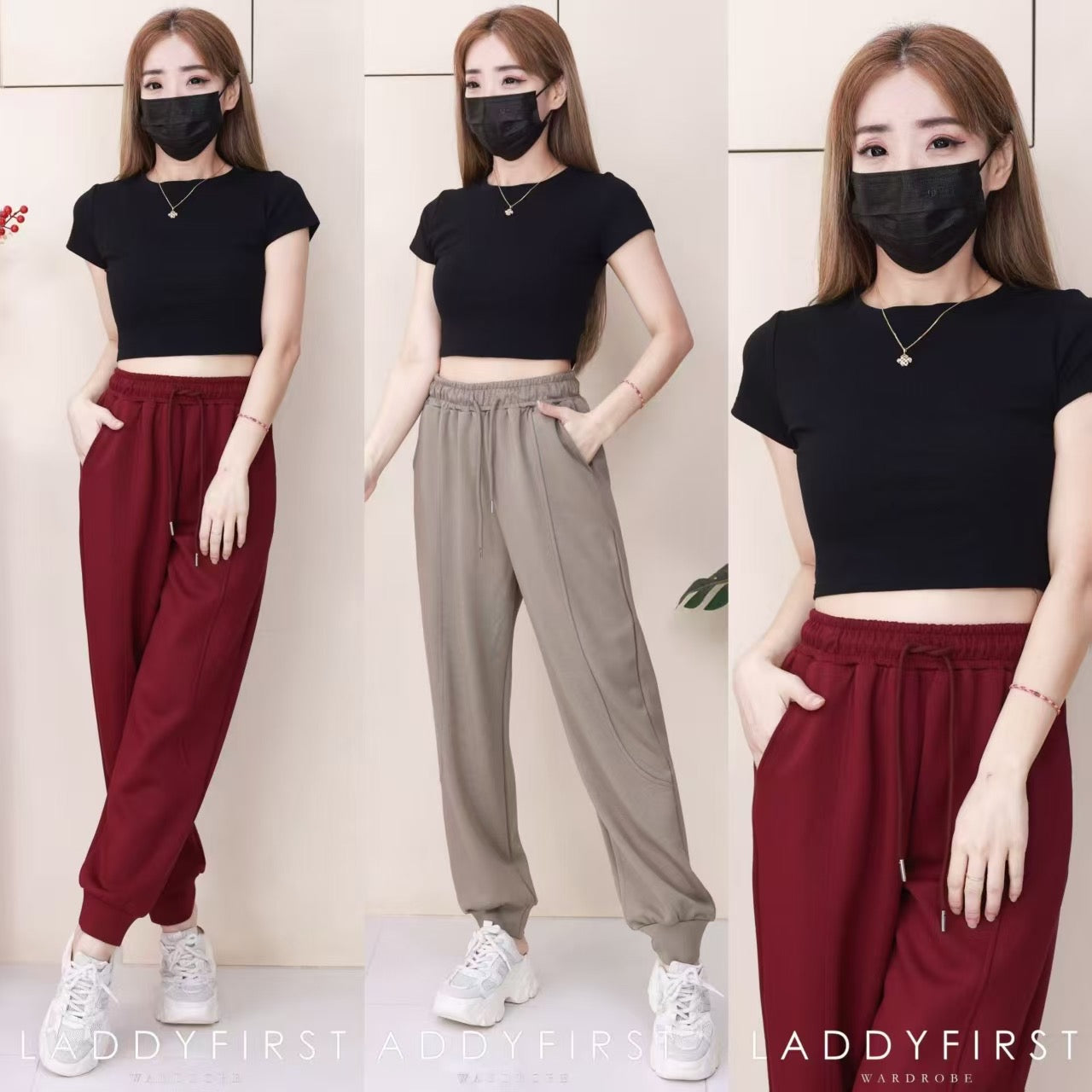 【L1192-1】⚡补货预订款⚡高品质空气棉松紧腰弹力运动休闲长裤，有口袋 ❤️❤️